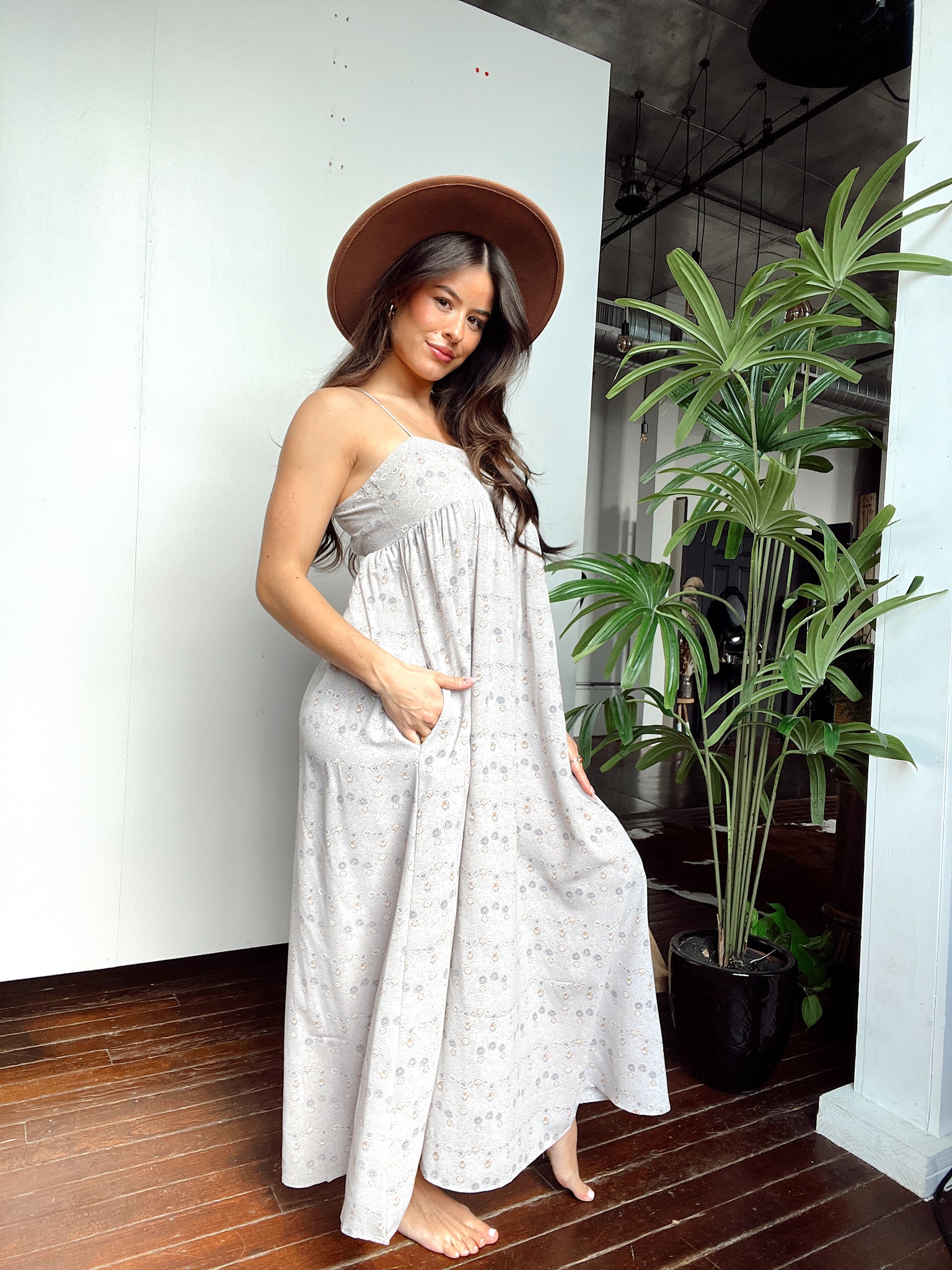 Out All Night Taupe Floral Maxi Dress