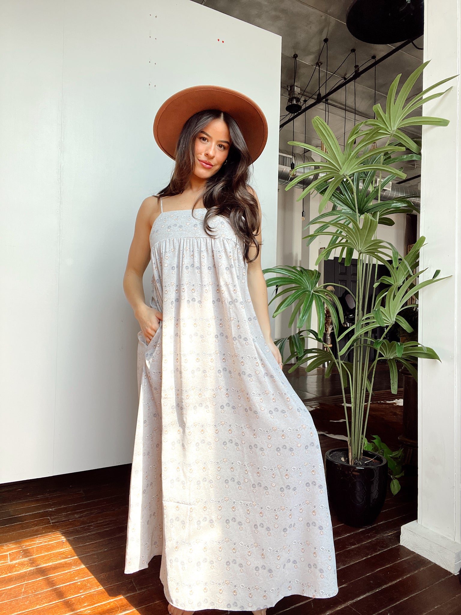 Out All Night Taupe Floral Maxi Dress