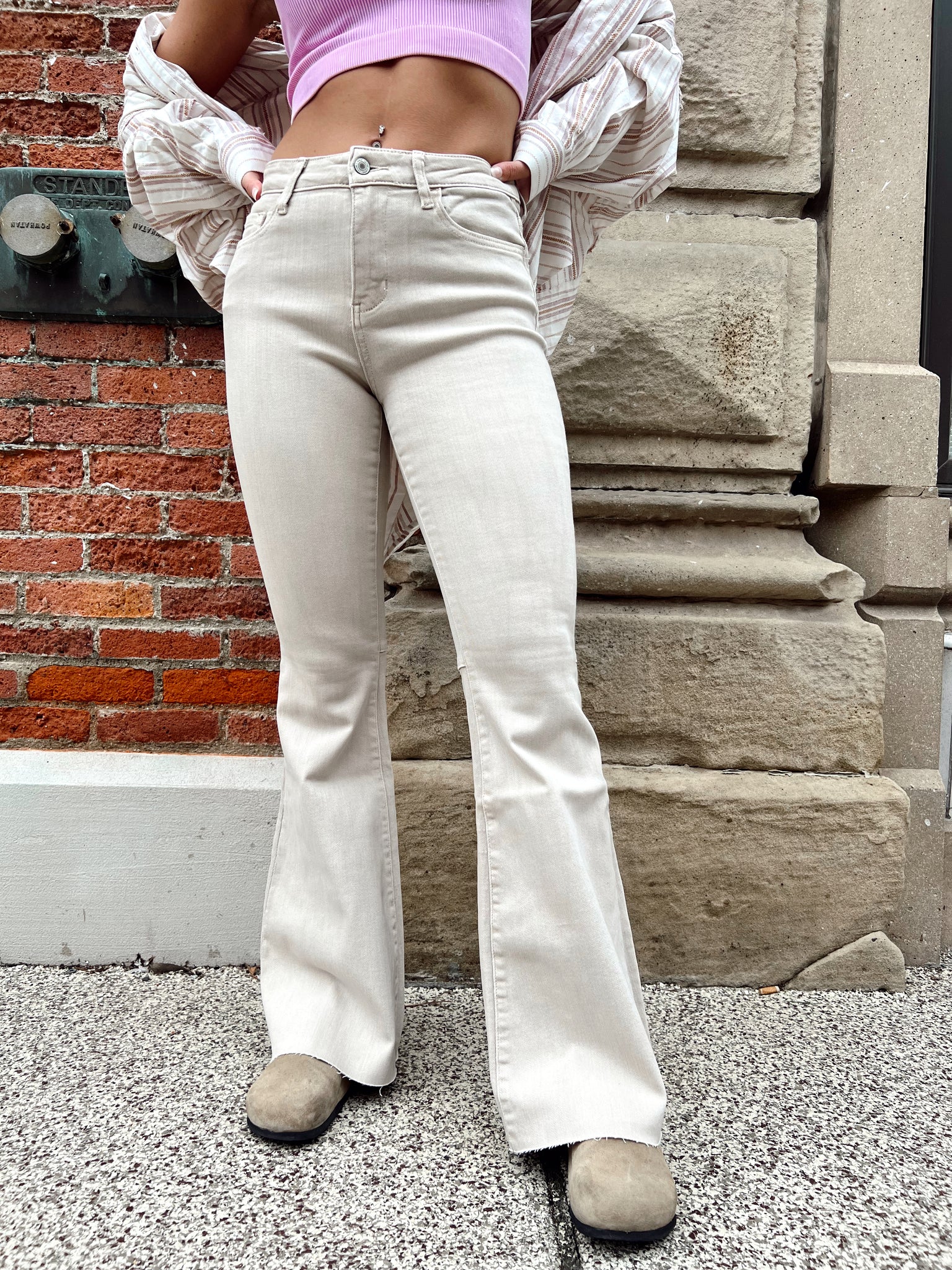 Fool Proof Beige High Rise Flares