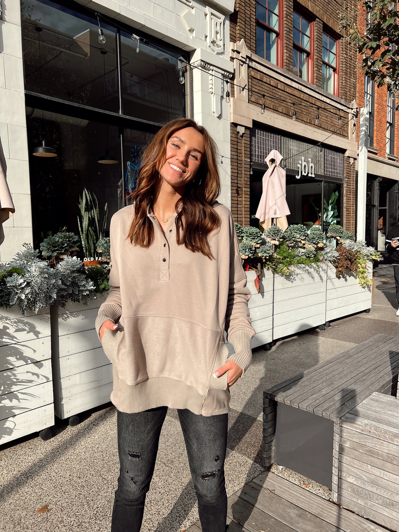 Uptown Taupe Henley Hoodie