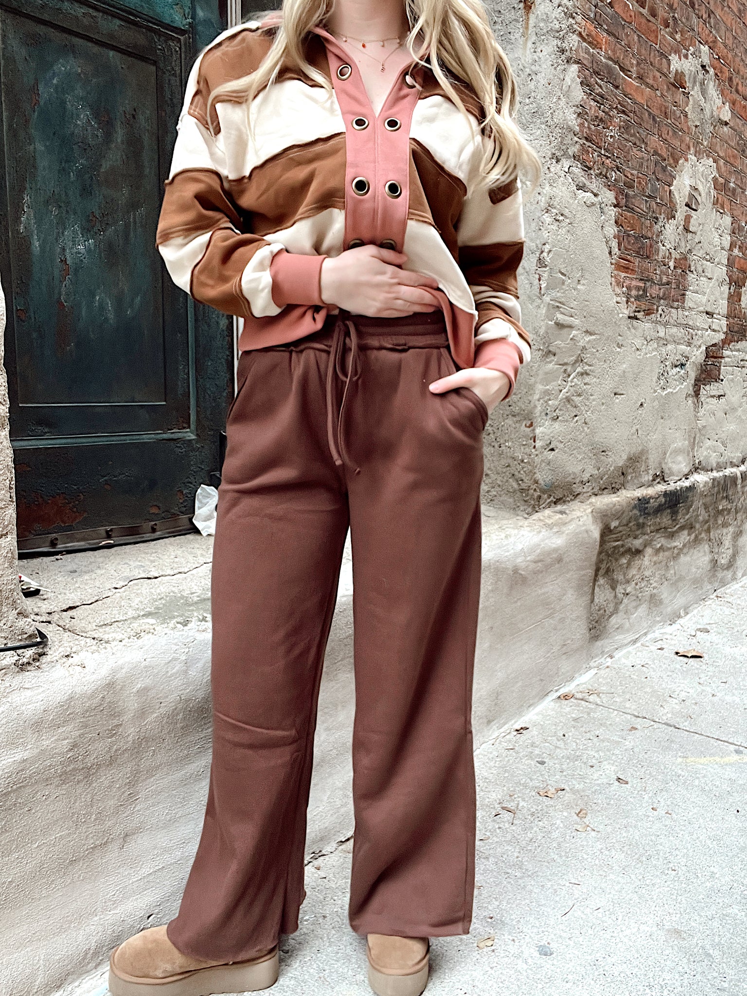 Call Me By Your Name Wide Leg Sweats Brown
