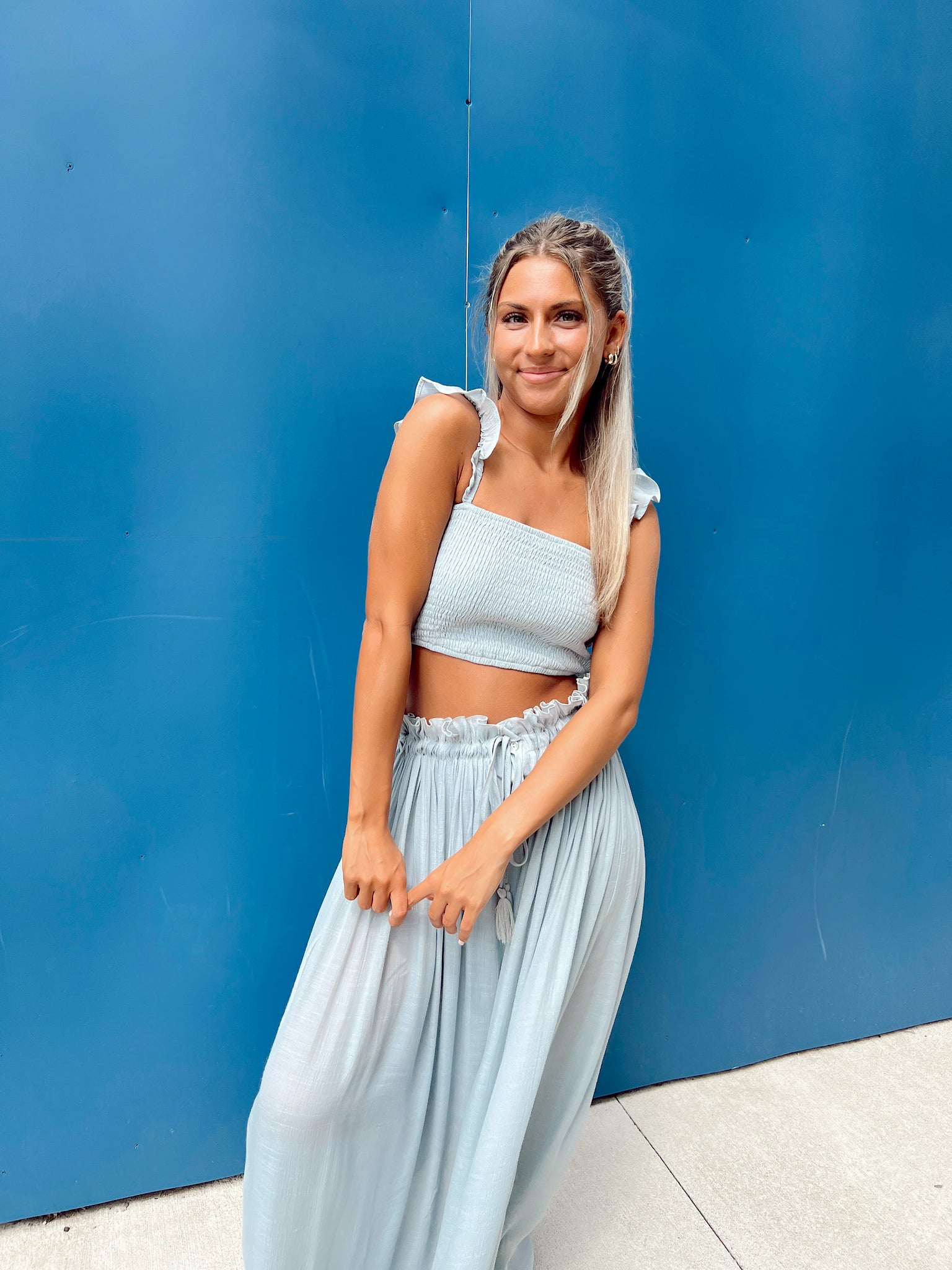 FINAL SALE- Monty Dusty Blue Smocked Top