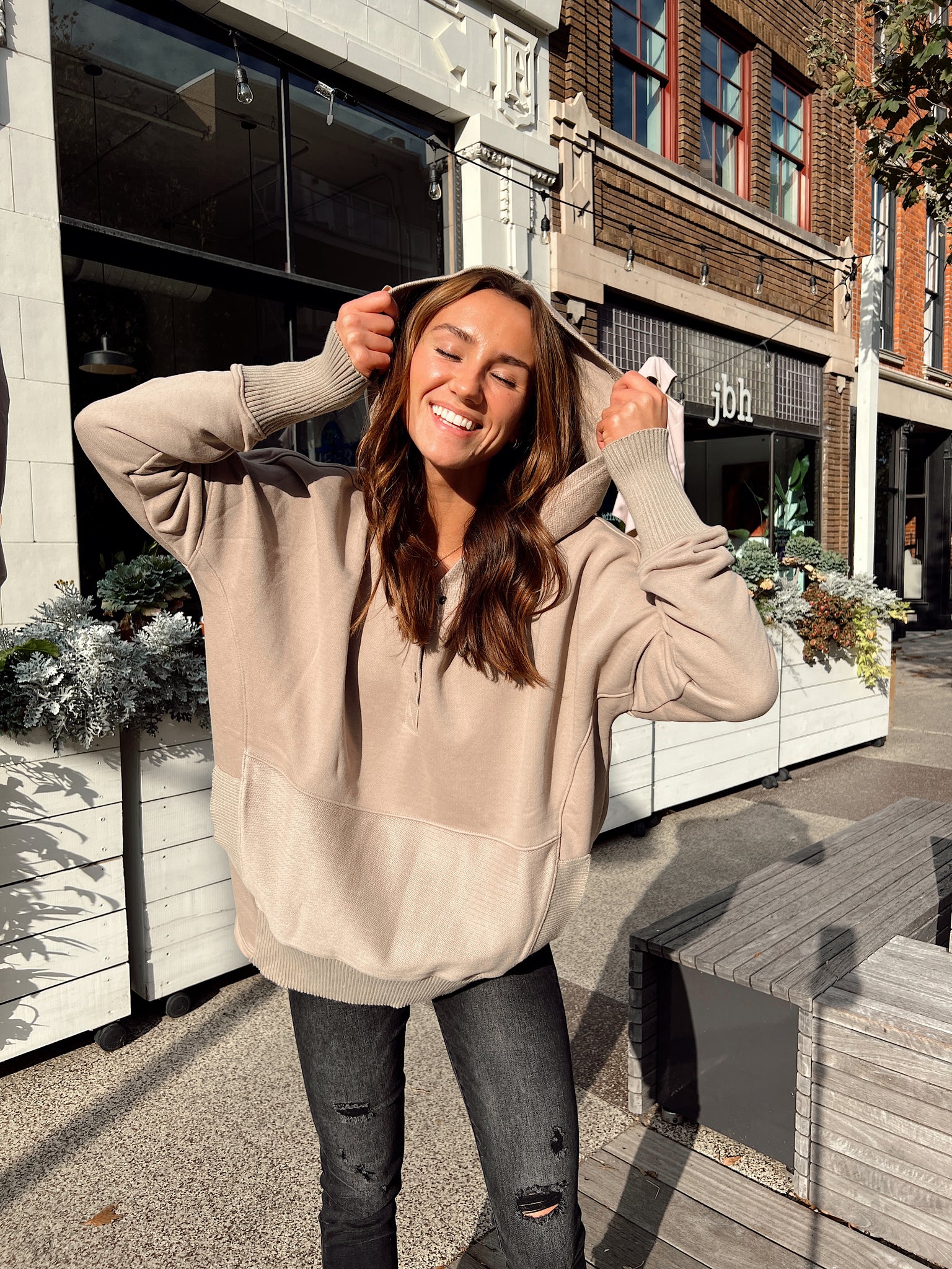 Uptown Taupe Henley Hoodie