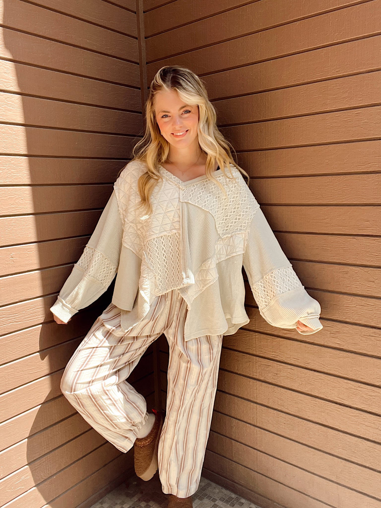 Fall Feelings Cream Waffle Knit Pullover