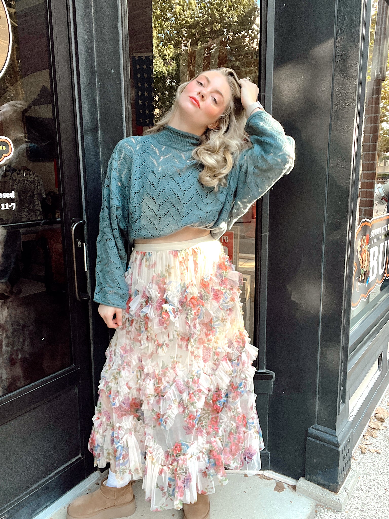 Emerald Dusk Openwork Sweater
