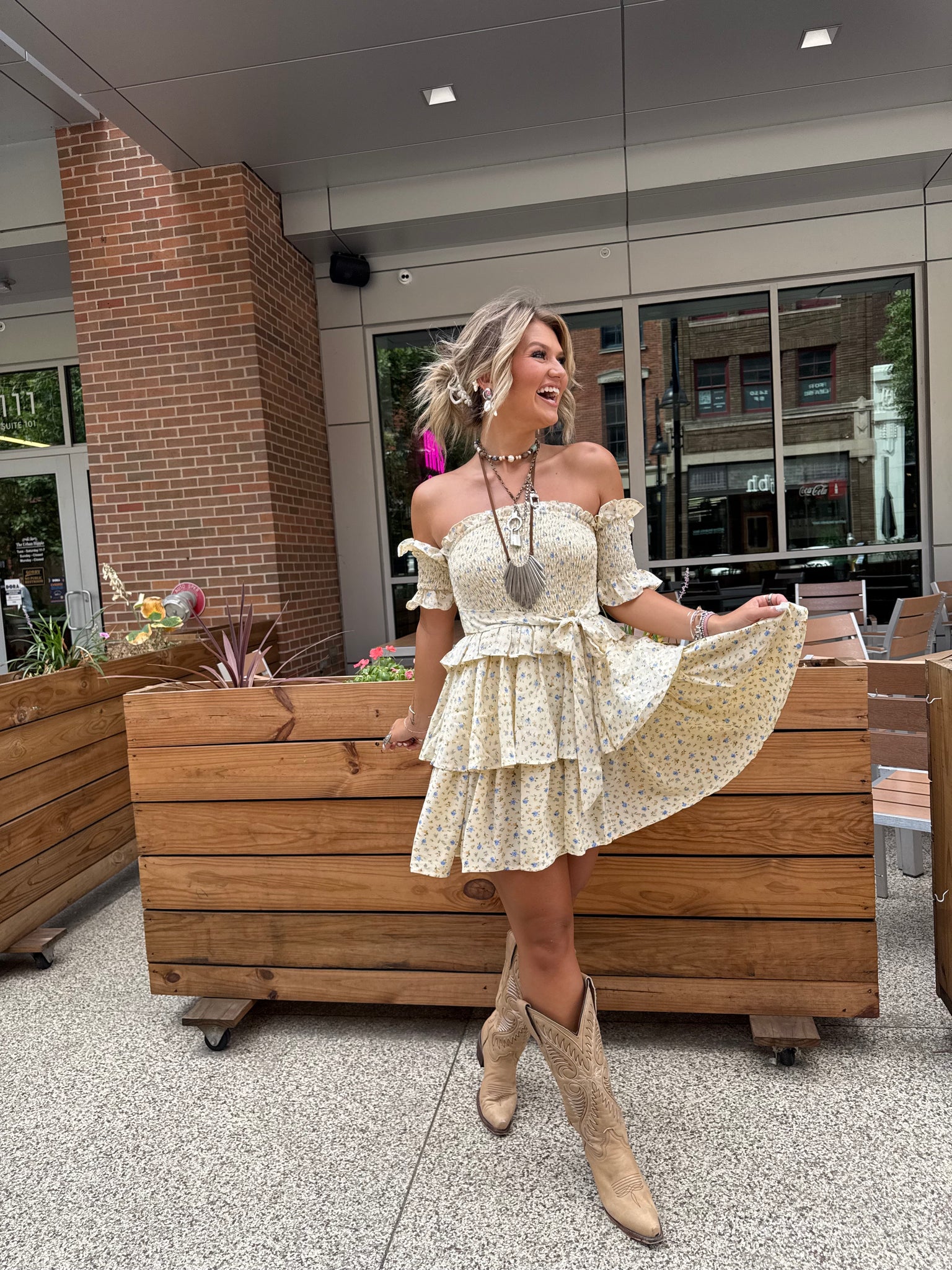 Lilah Pale Yellow Floral Dress