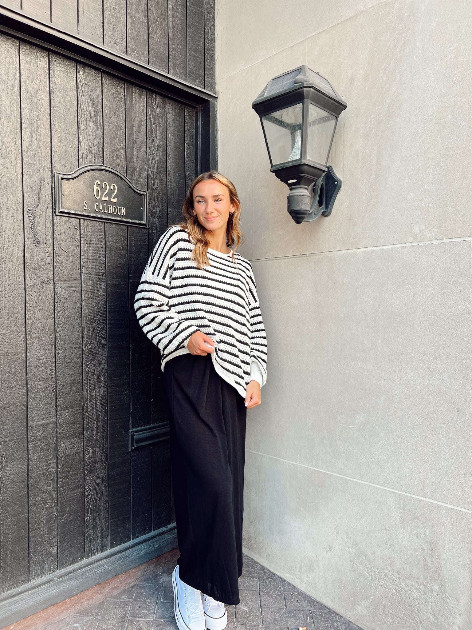 Coastal Views Black Striped Sweater