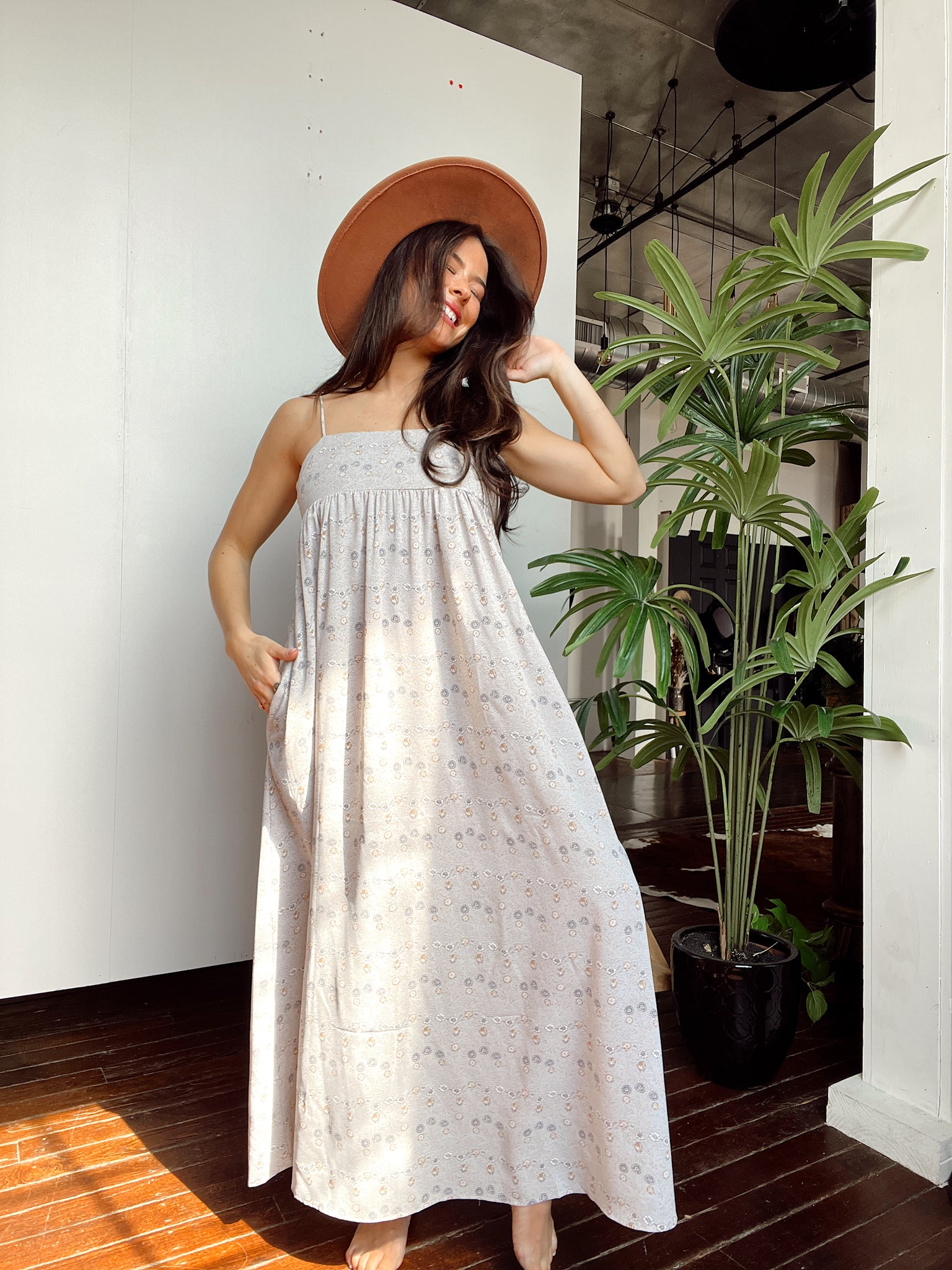 Out All Night Taupe Floral Maxi Dress