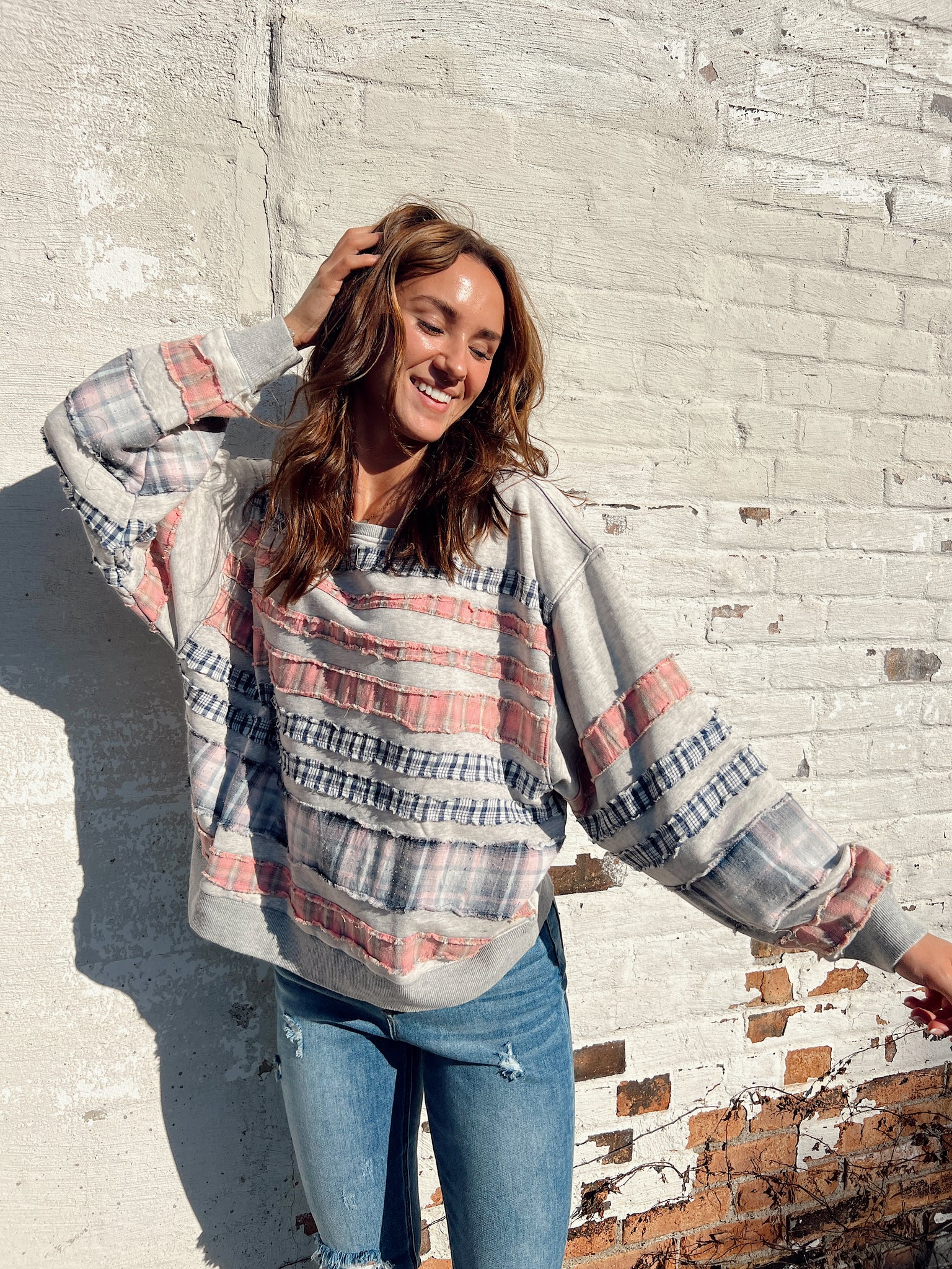 Made For You Grey Plaid Sweatshirt