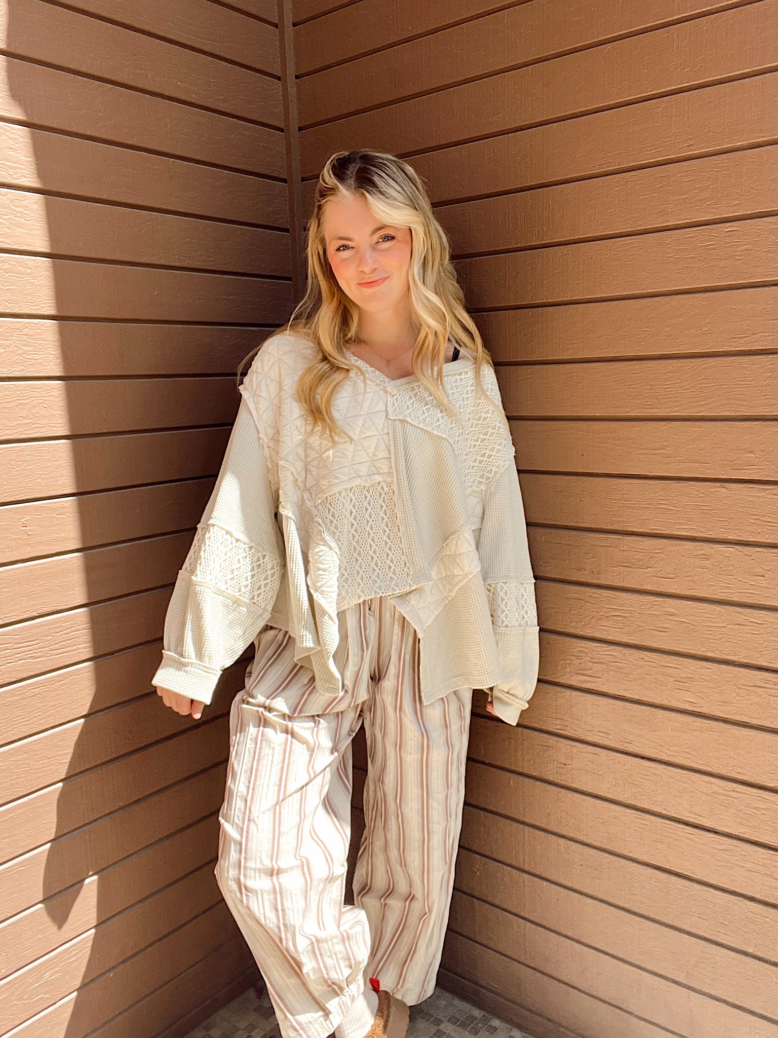 Fall Feelings Cream Waffle Knit Pullover