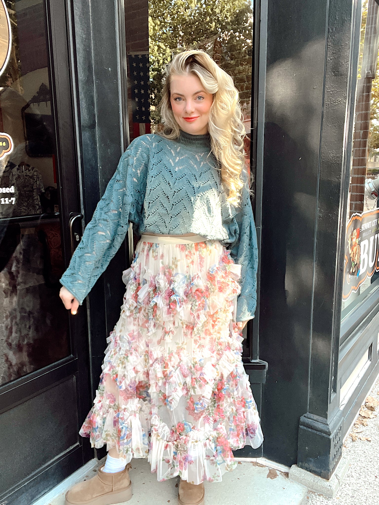 Emerald Dusk Openwork Sweater
