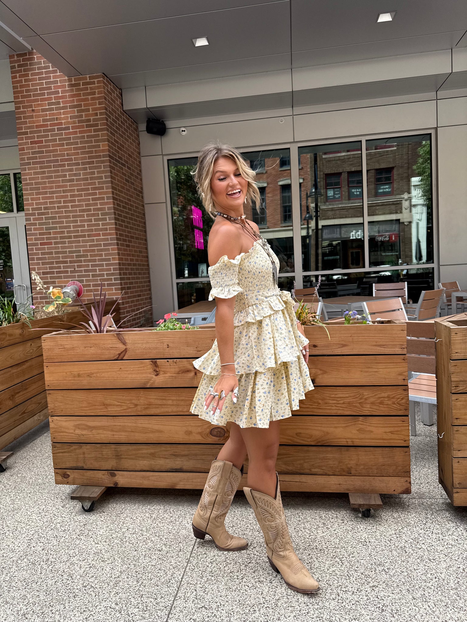 Lilah Pale Yellow Floral Dress