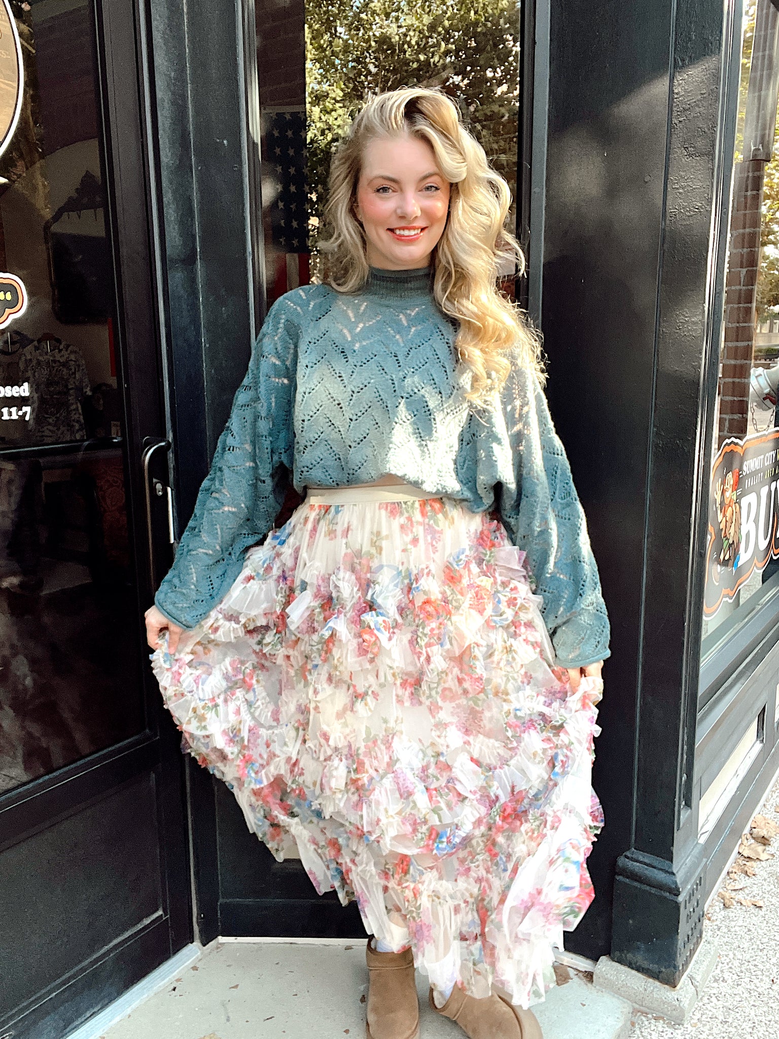 Emerald Dusk Openwork Sweater