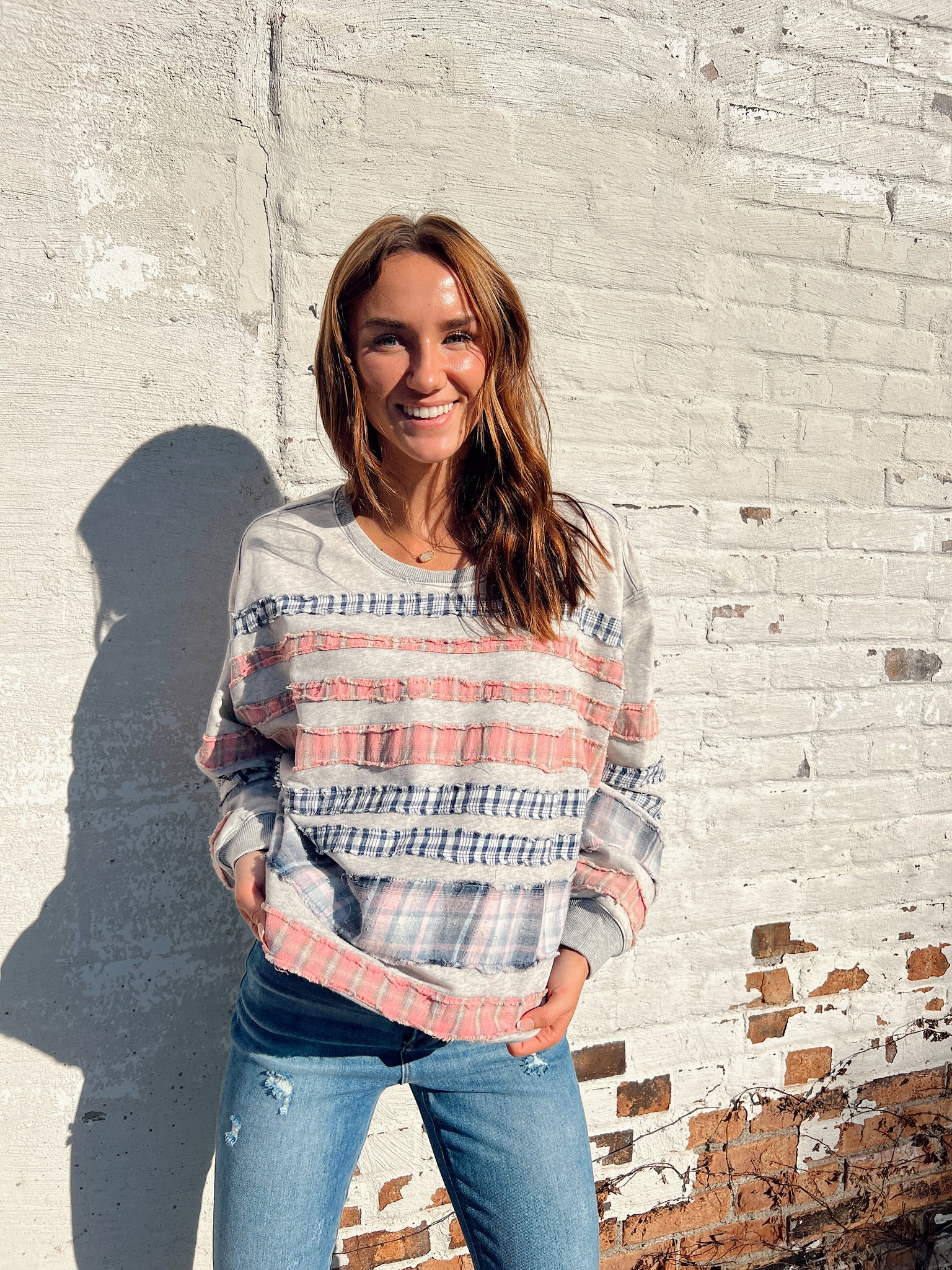 Made For You Grey Plaid Sweatshirt