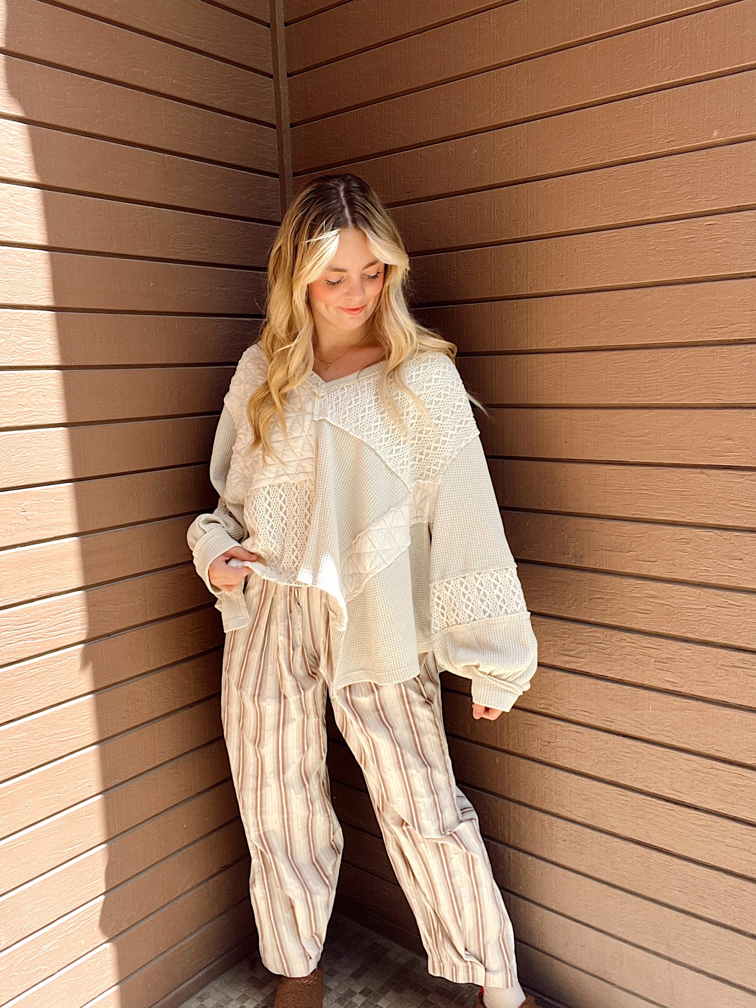 Fall Feelings Cream Waffle Knit Pullover