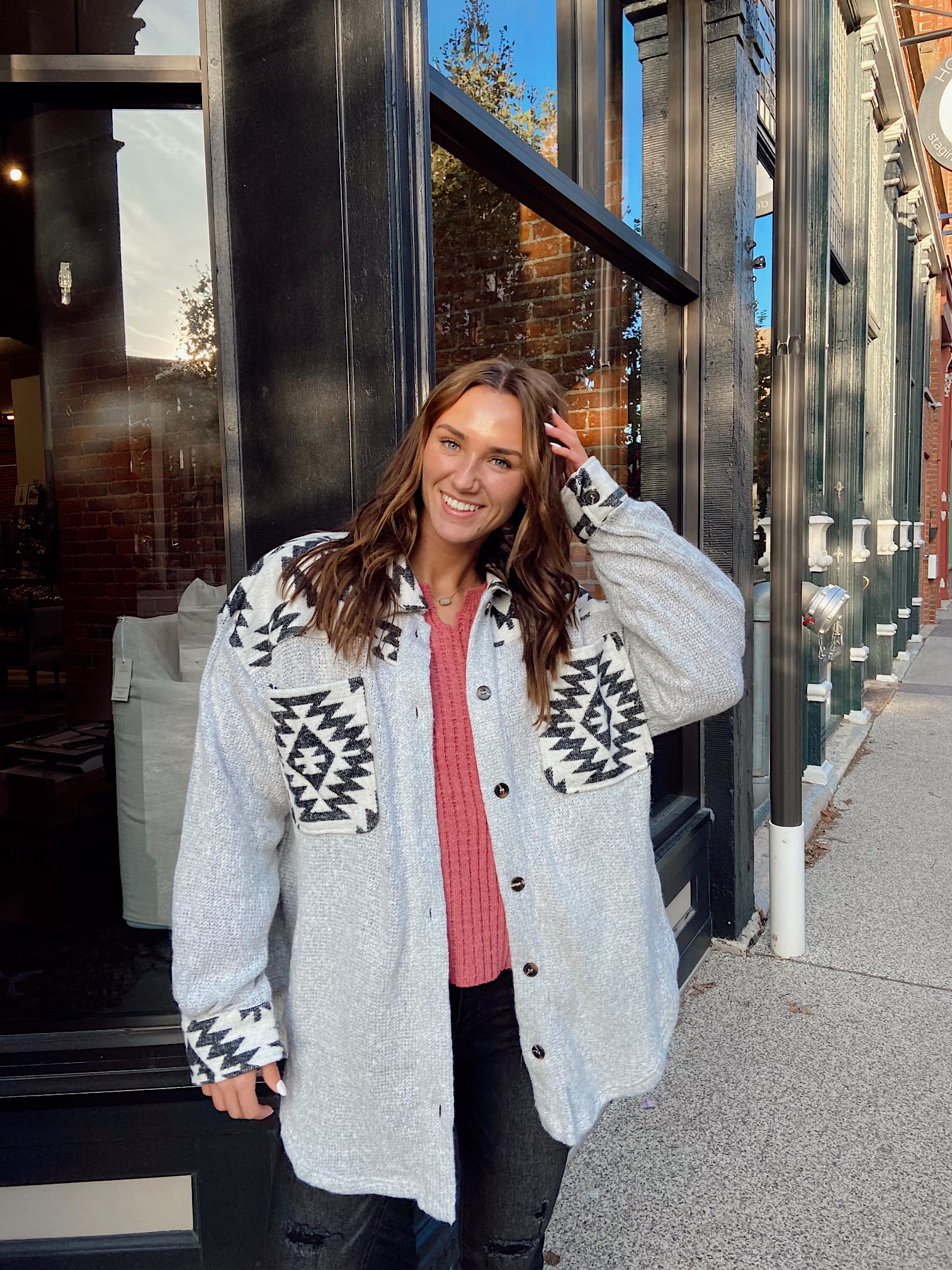 Soul Searcher Grey Aztec Shacket