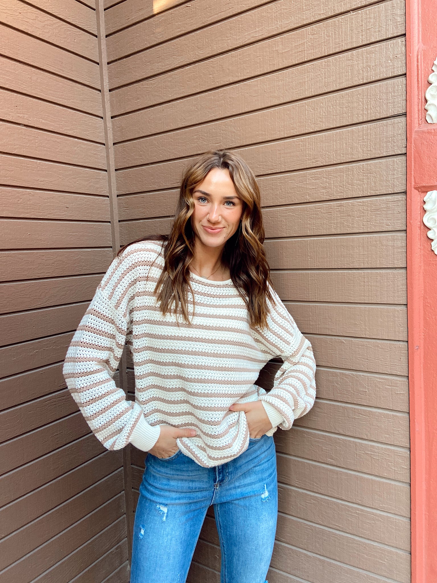 Coastal Views Taupe Striped Sweater