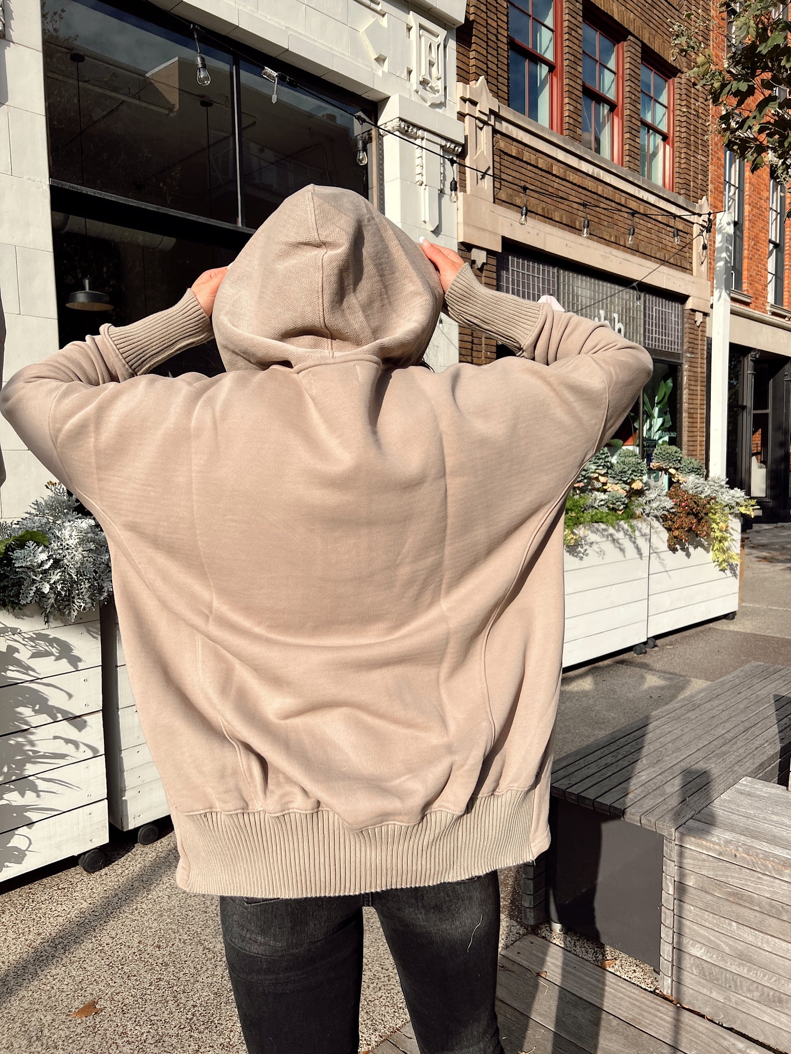 Uptown Taupe Henley Hoodie