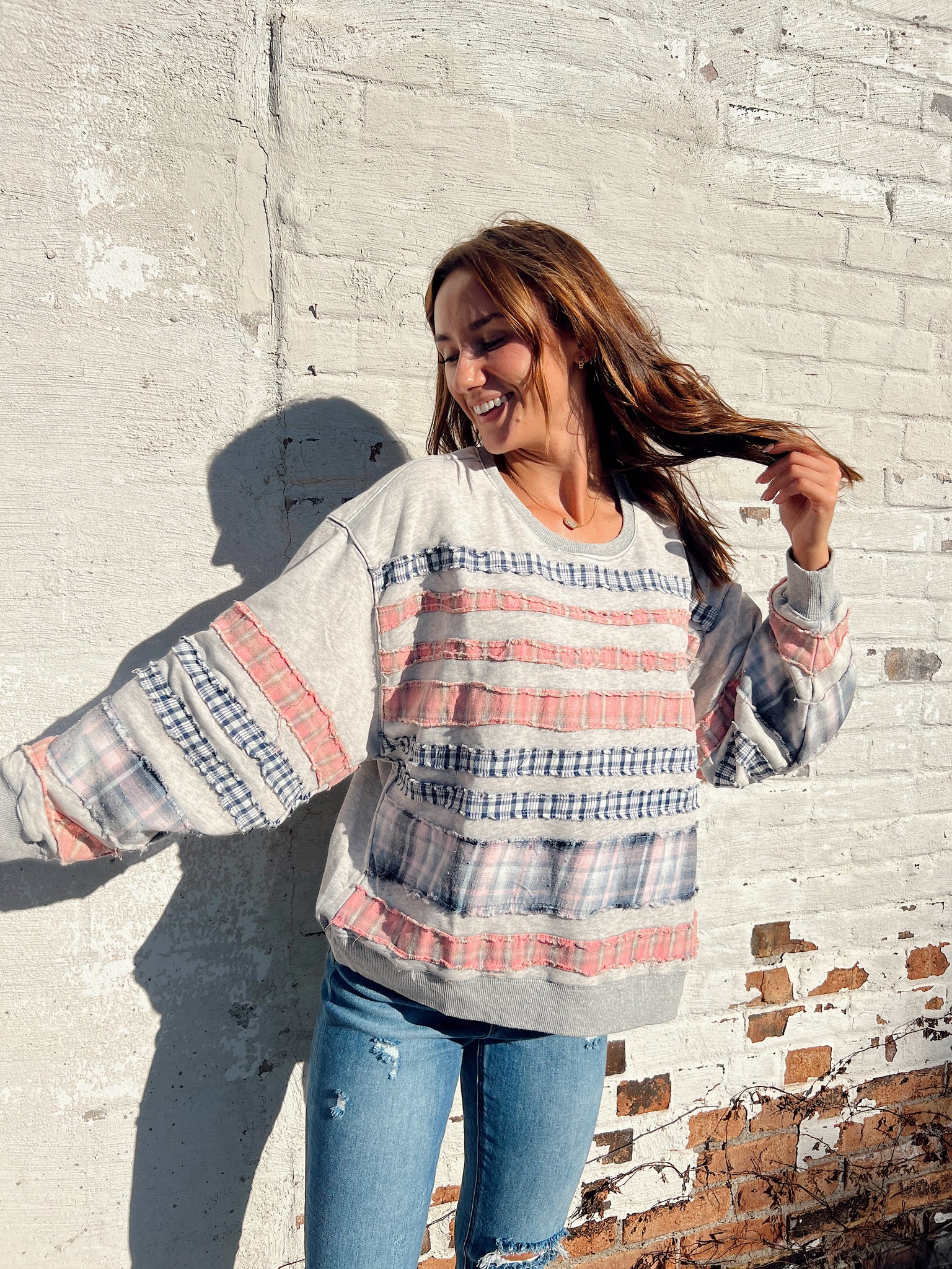 Made For You Grey Plaid Sweatshirt