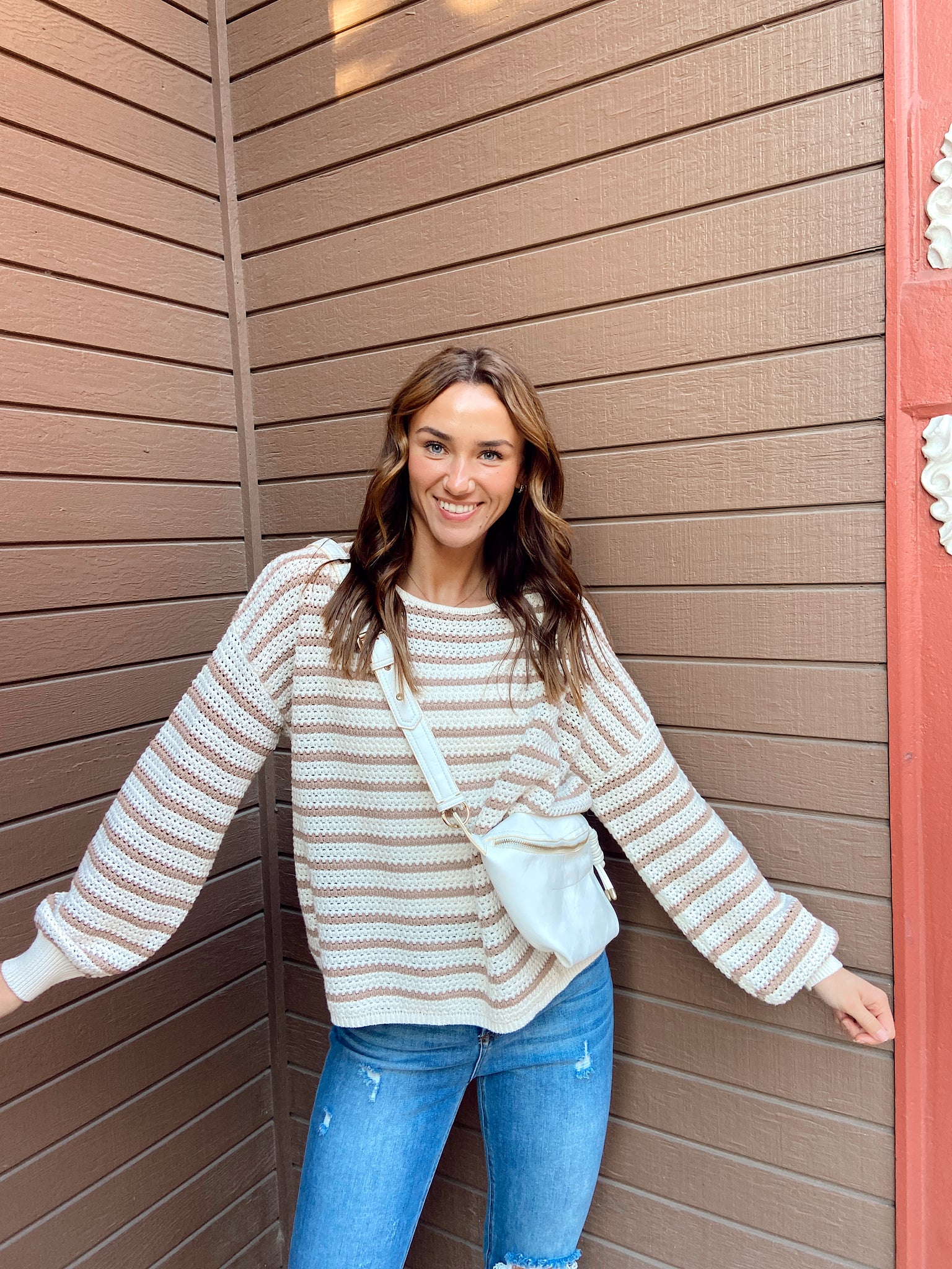 Coastal Views Taupe Striped Sweater