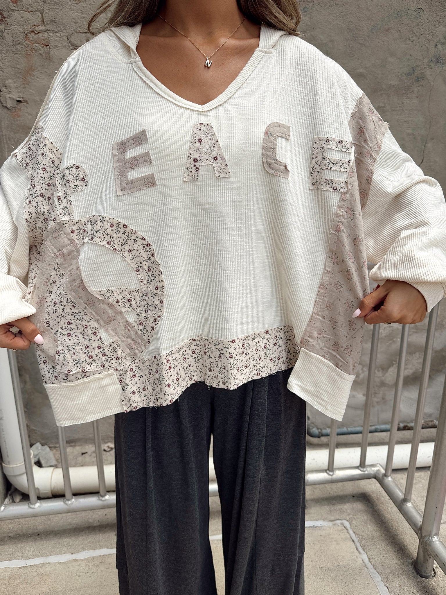 Peace Patchwork Cream Hoodie