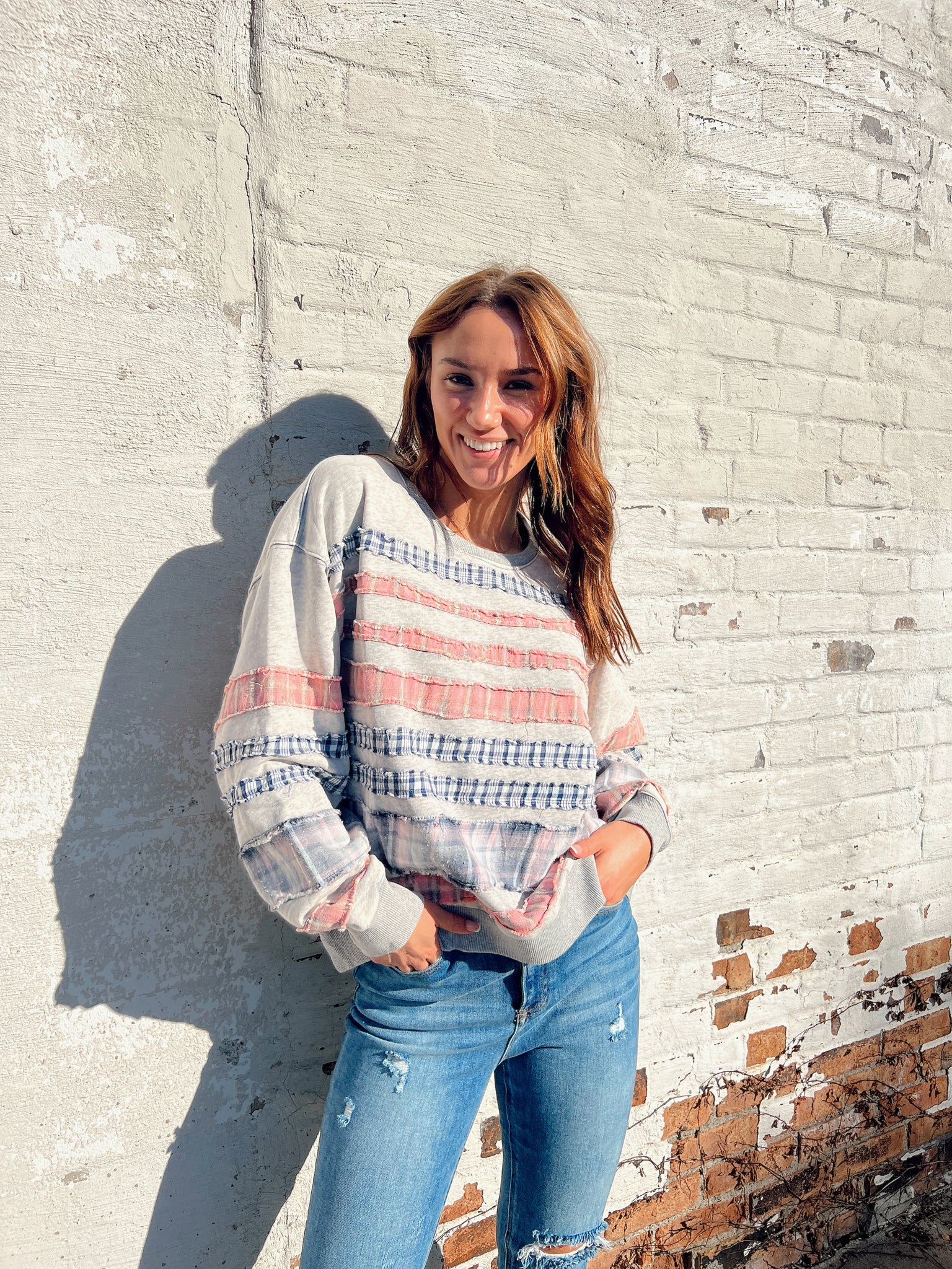 Made For You Grey Plaid Sweatshirt