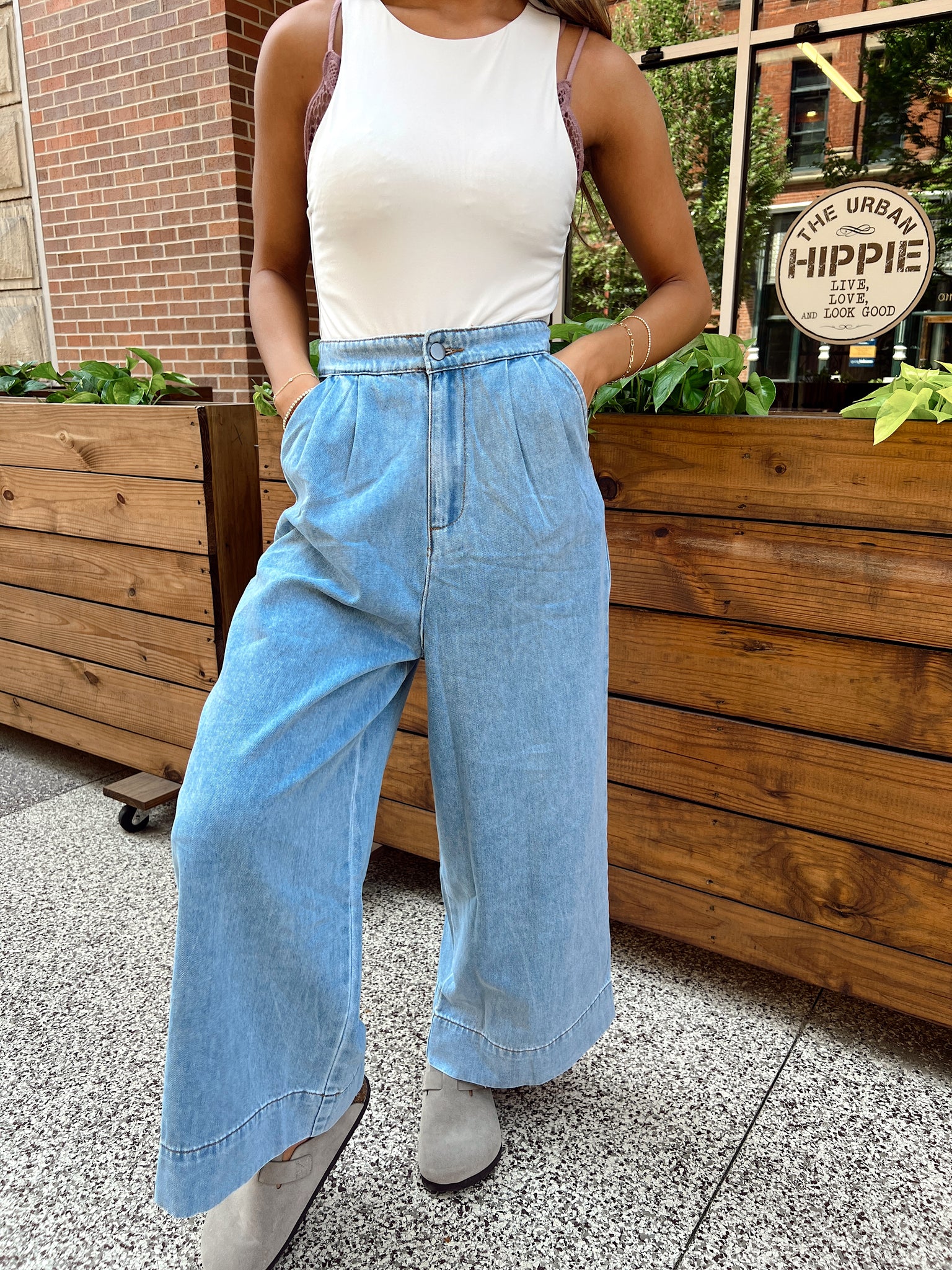 FINAL SALE- Enjoy The Ride Light Wash Cropped Wide Leg Jeans