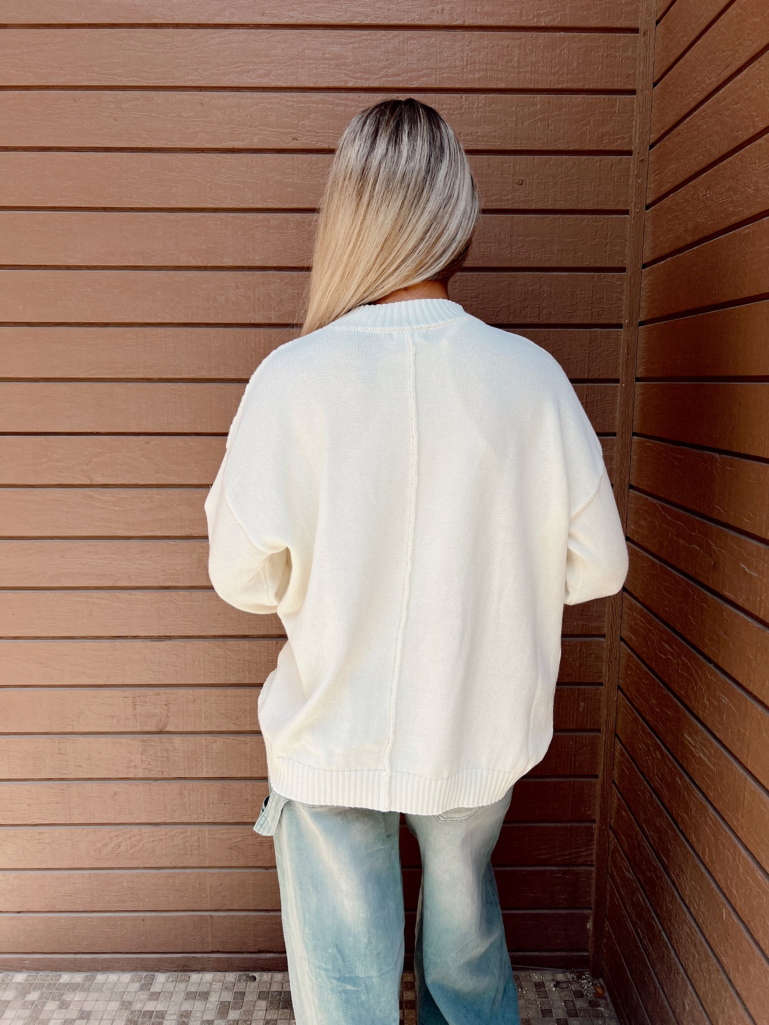 Pearl Peace Sign Cream Sweater