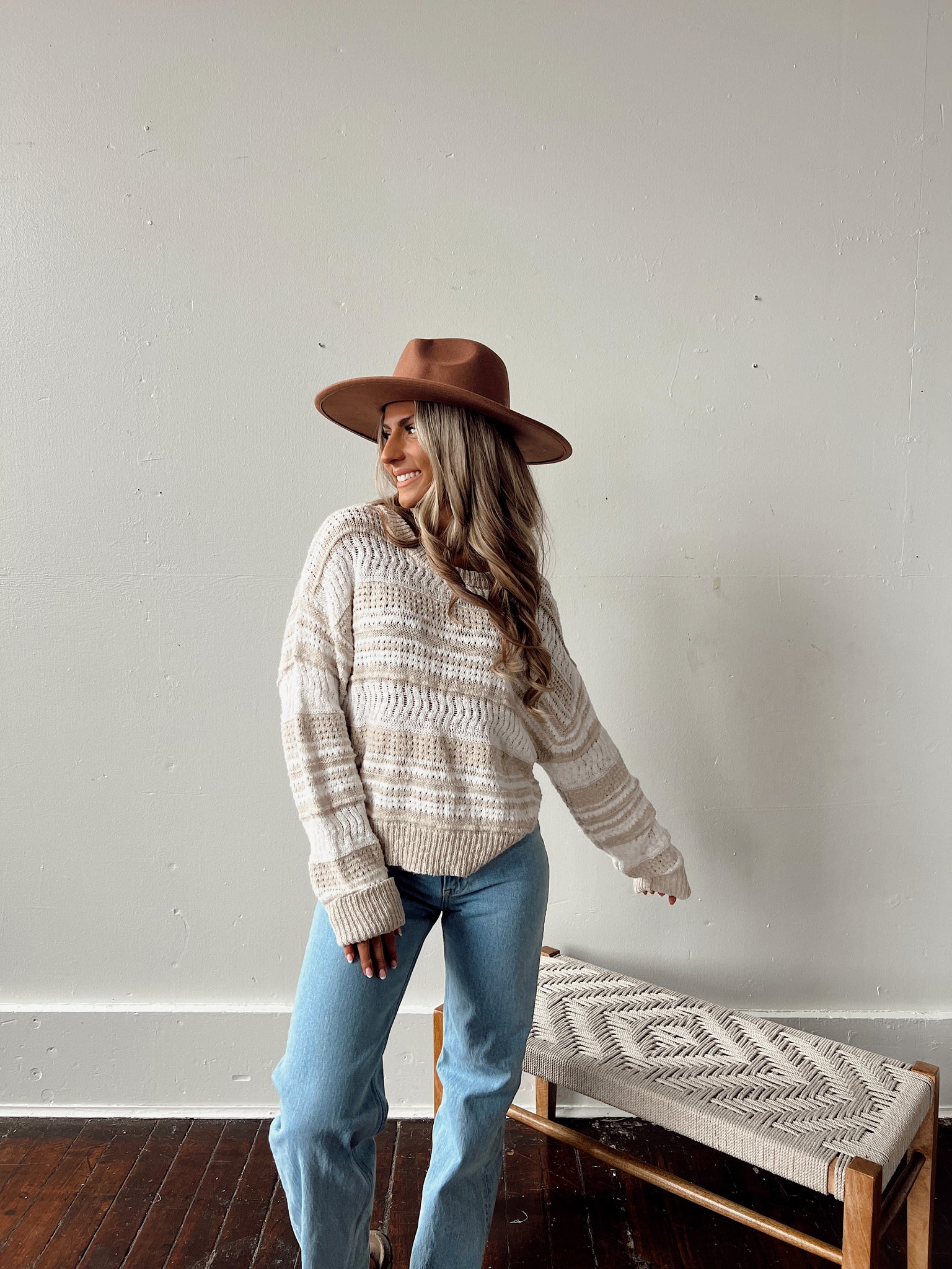 Miles Away Ivory Striped Sweater