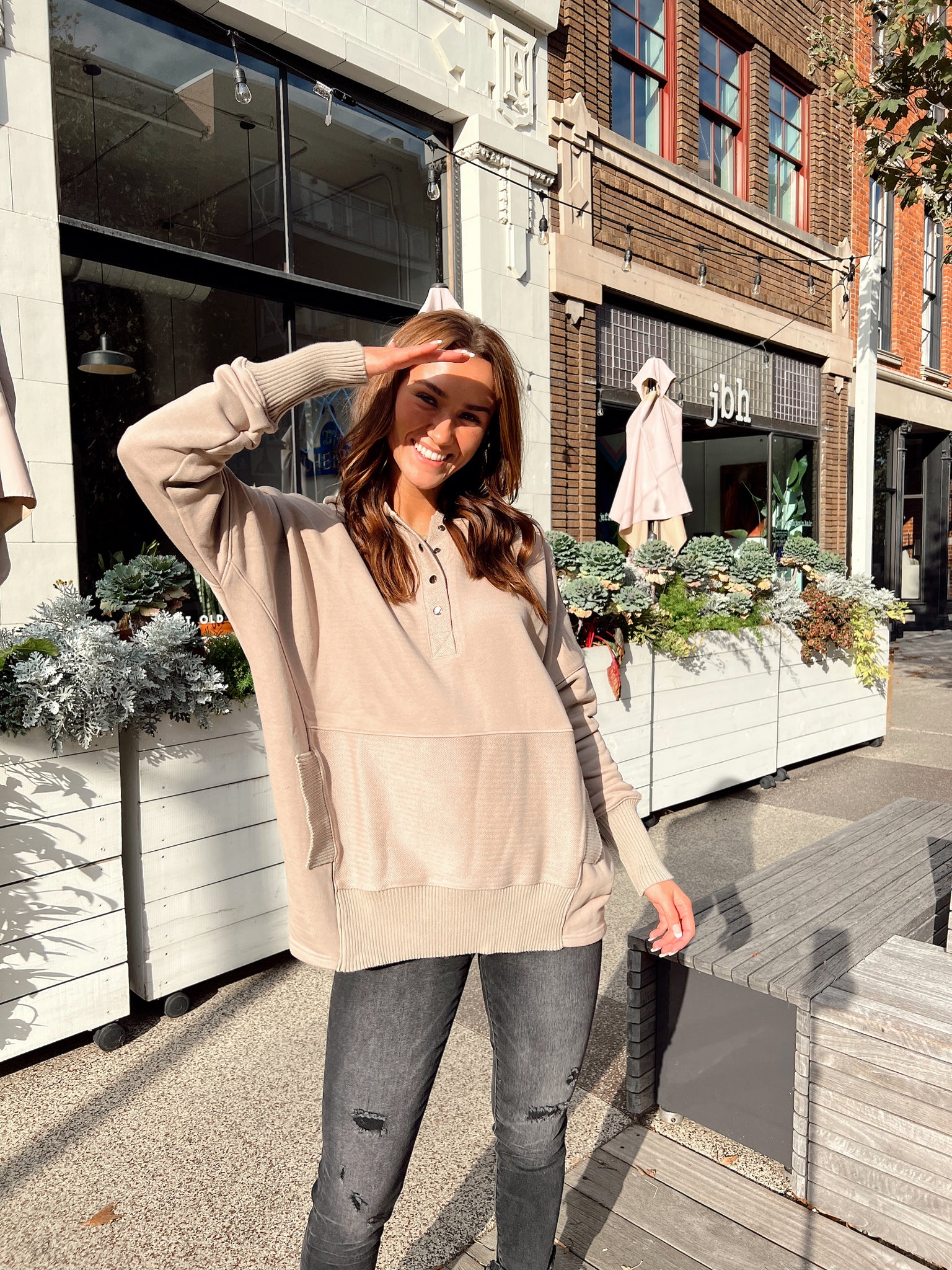 Uptown Taupe Henley Hoodie