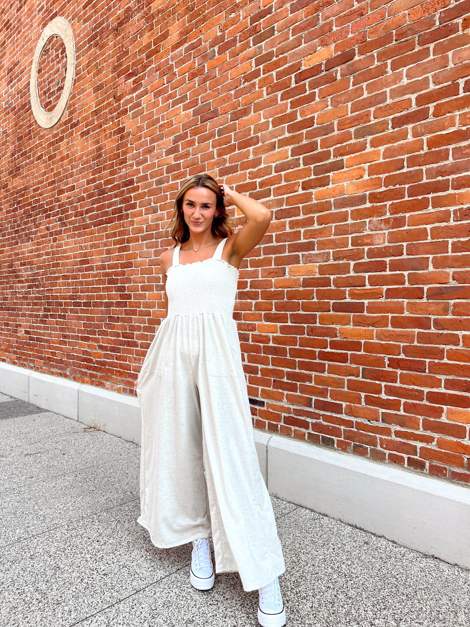 Keepin' On Oatmeal Jumpsuit