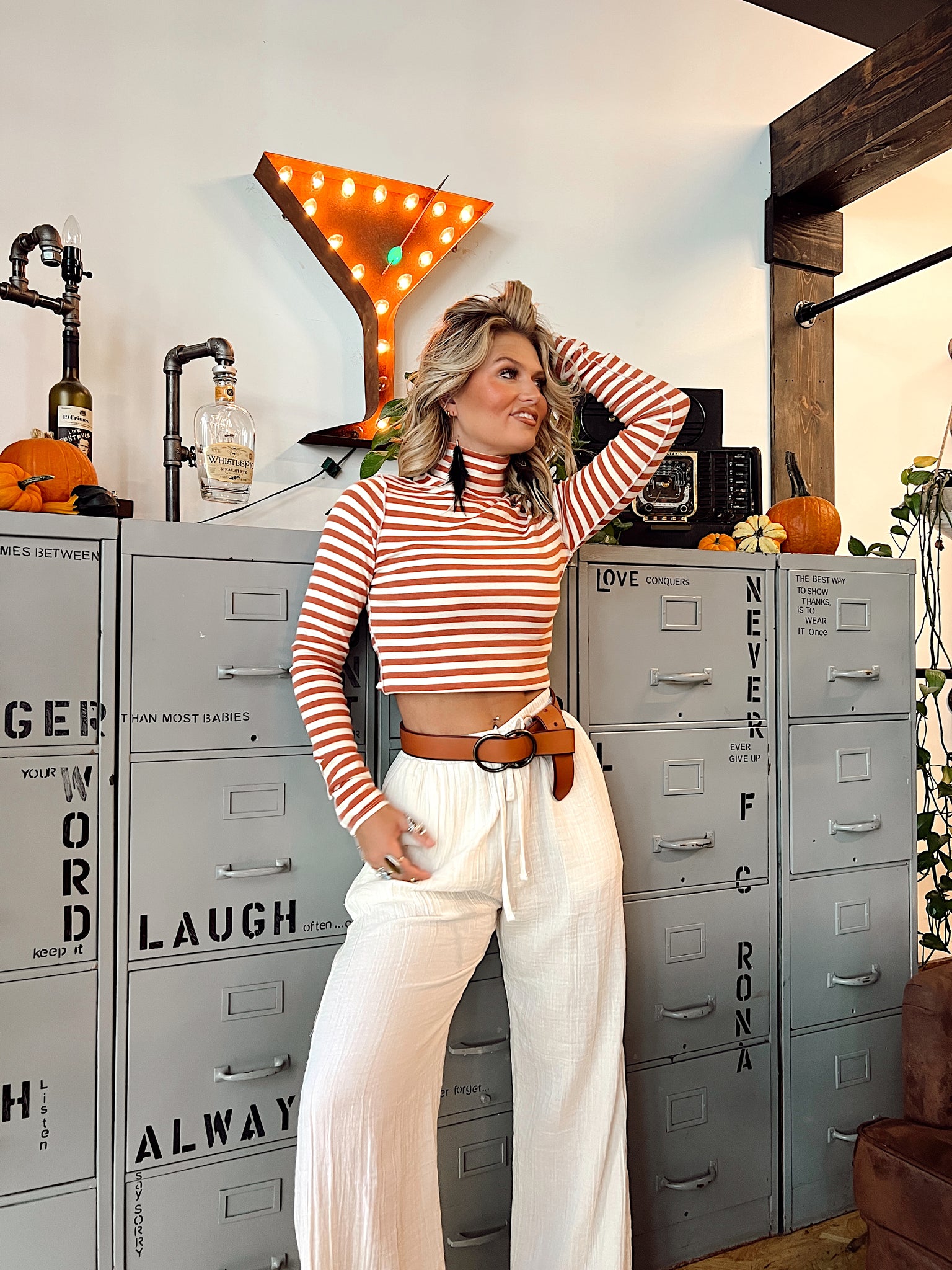 Classic Cozy Striped Turtleneck Top