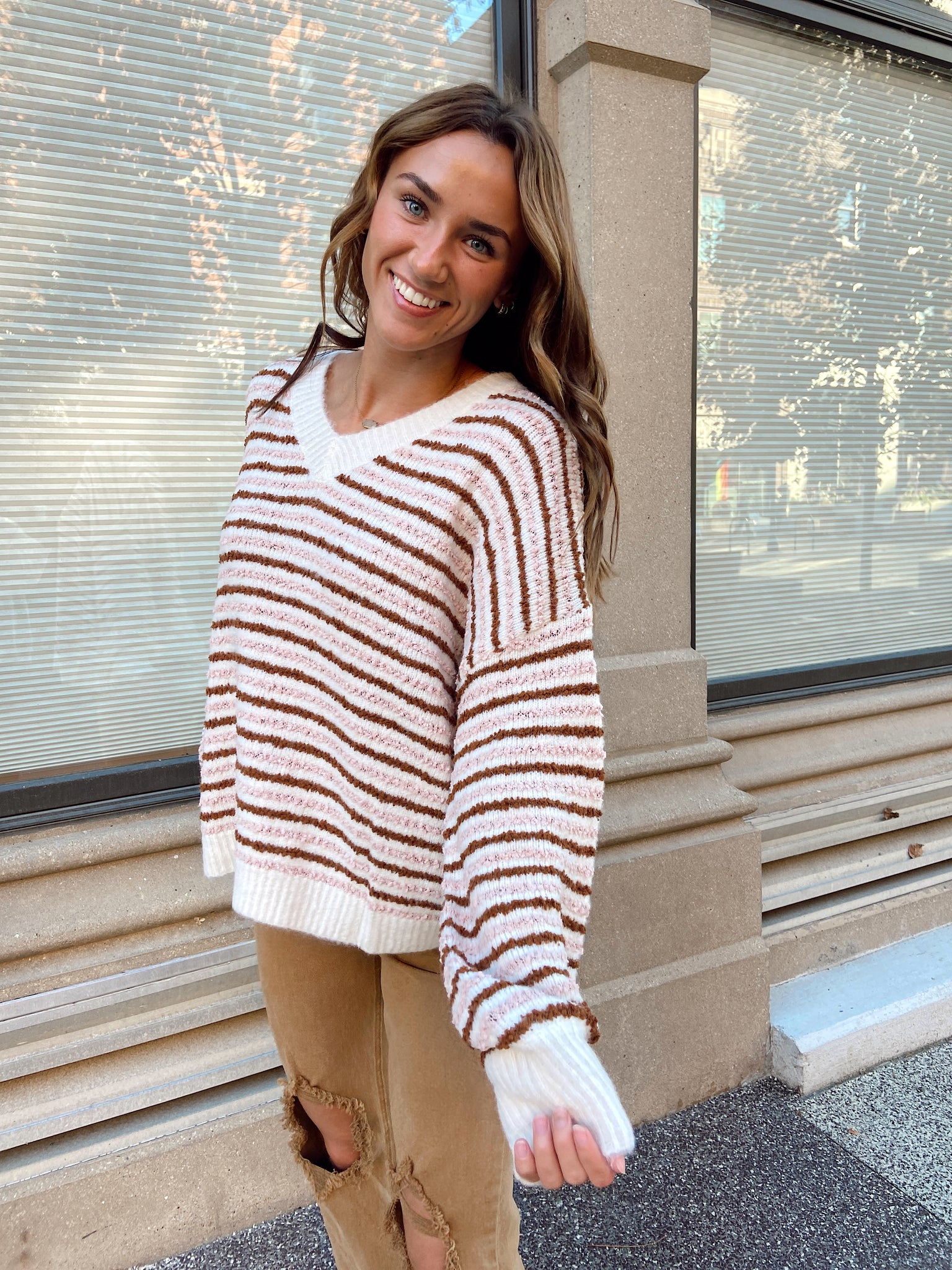 Isn't She Lovely Natural Striped Sweater