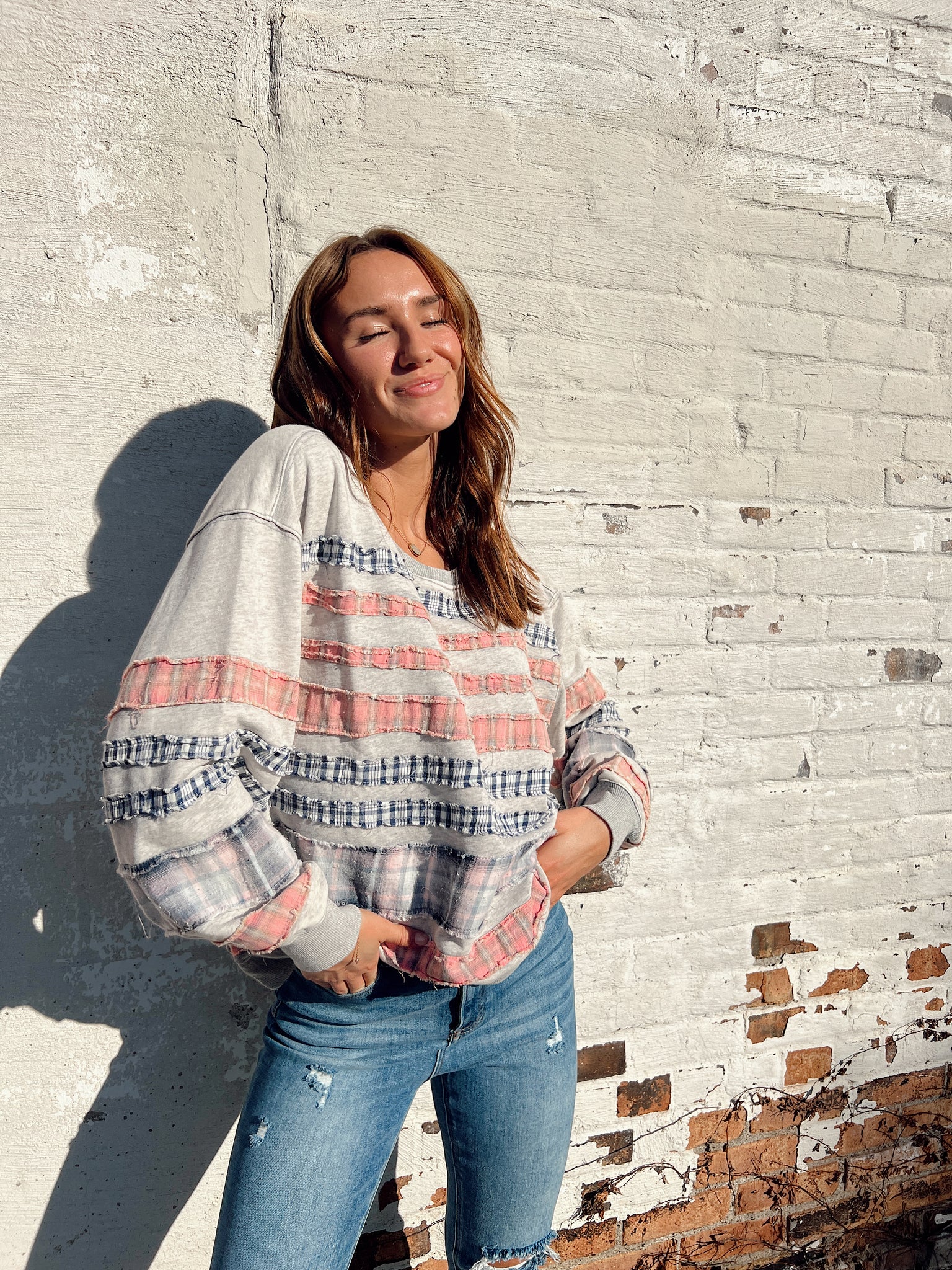 Made For You Grey Plaid Sweatshirt