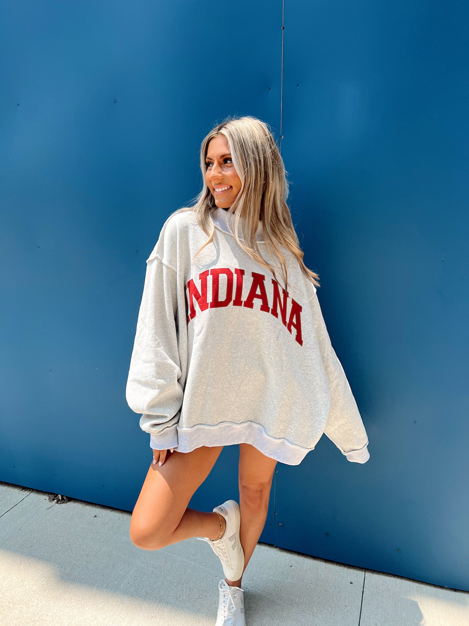 Indiana Mock Neck Heather Grey Sweatshirt