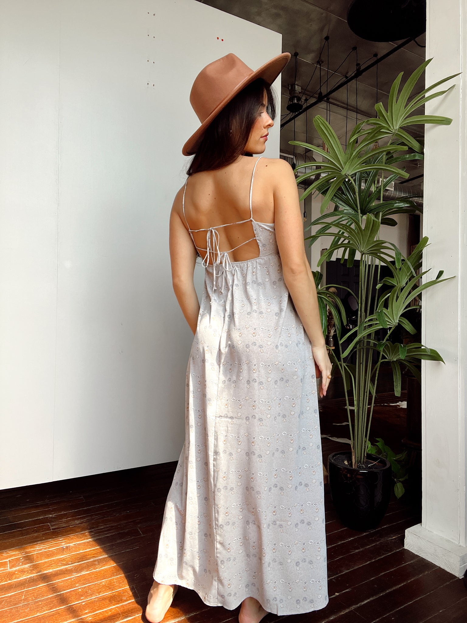 Out All Night Taupe Floral Maxi Dress