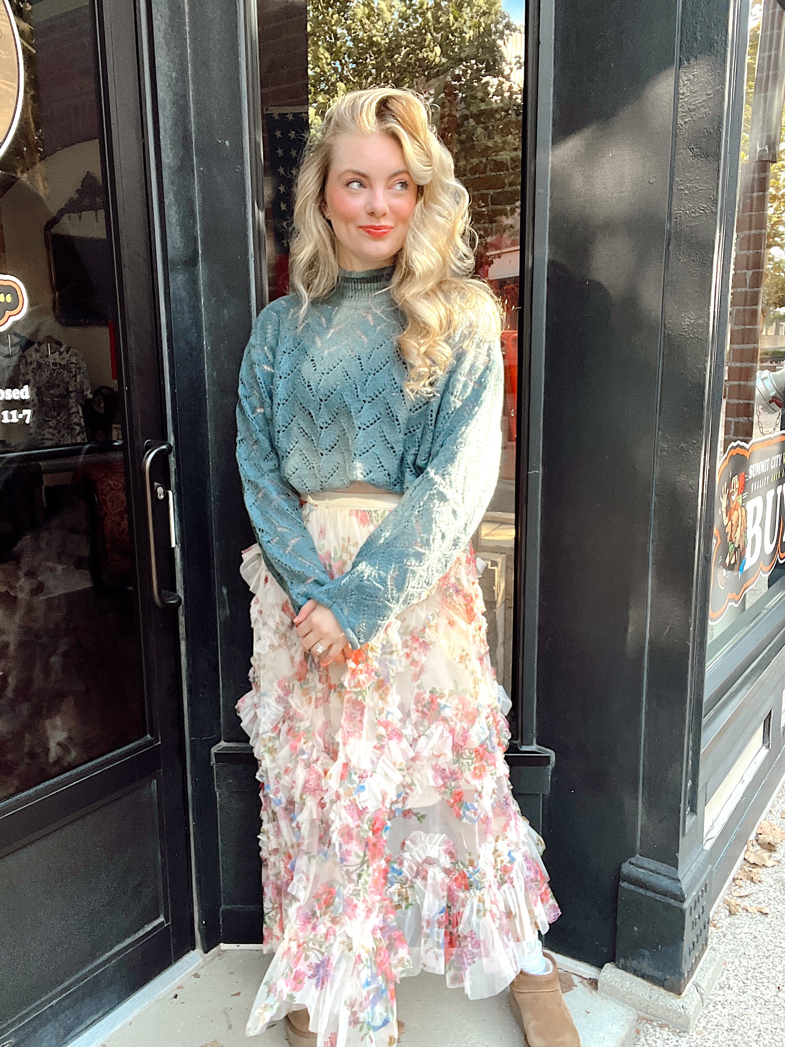Emerald Dusk Openwork Sweater