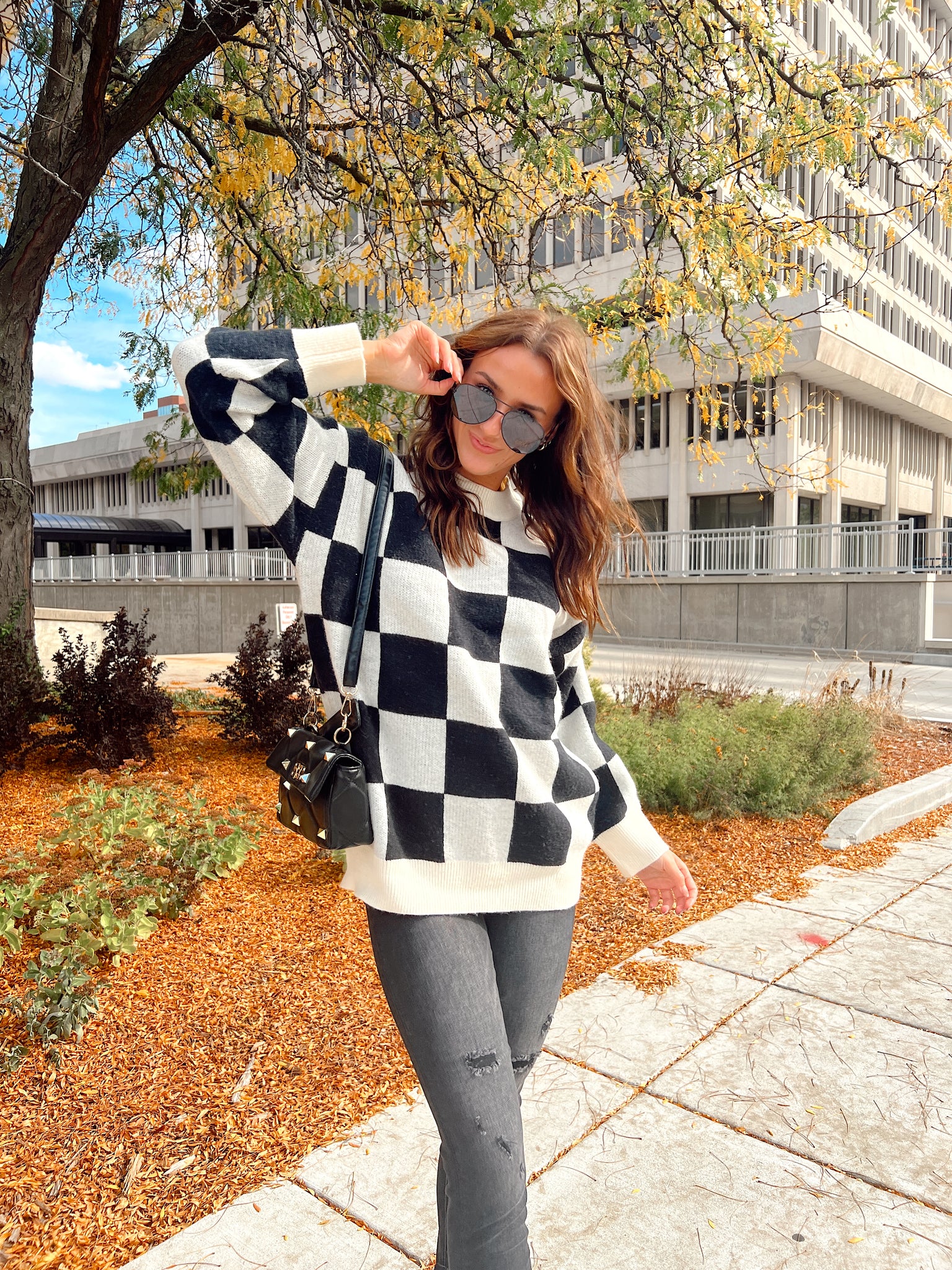 Full Throttle Black Checkered Sweater