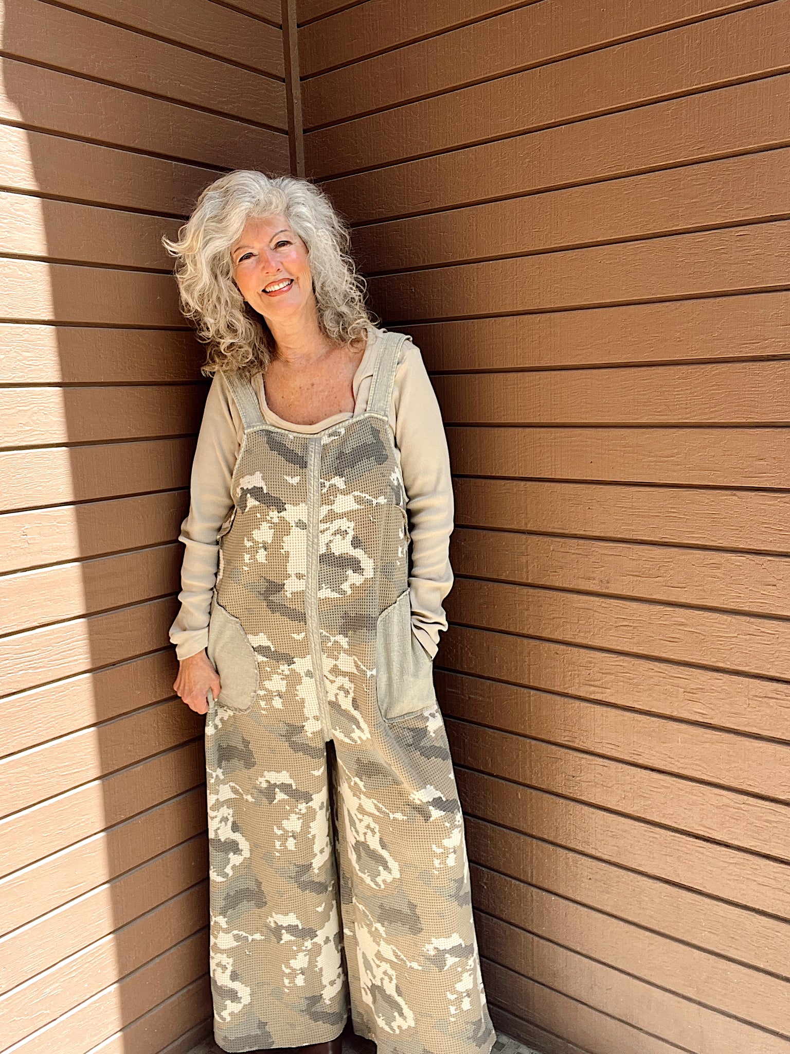 Camoflauge Waffle Knit Jumpsuit