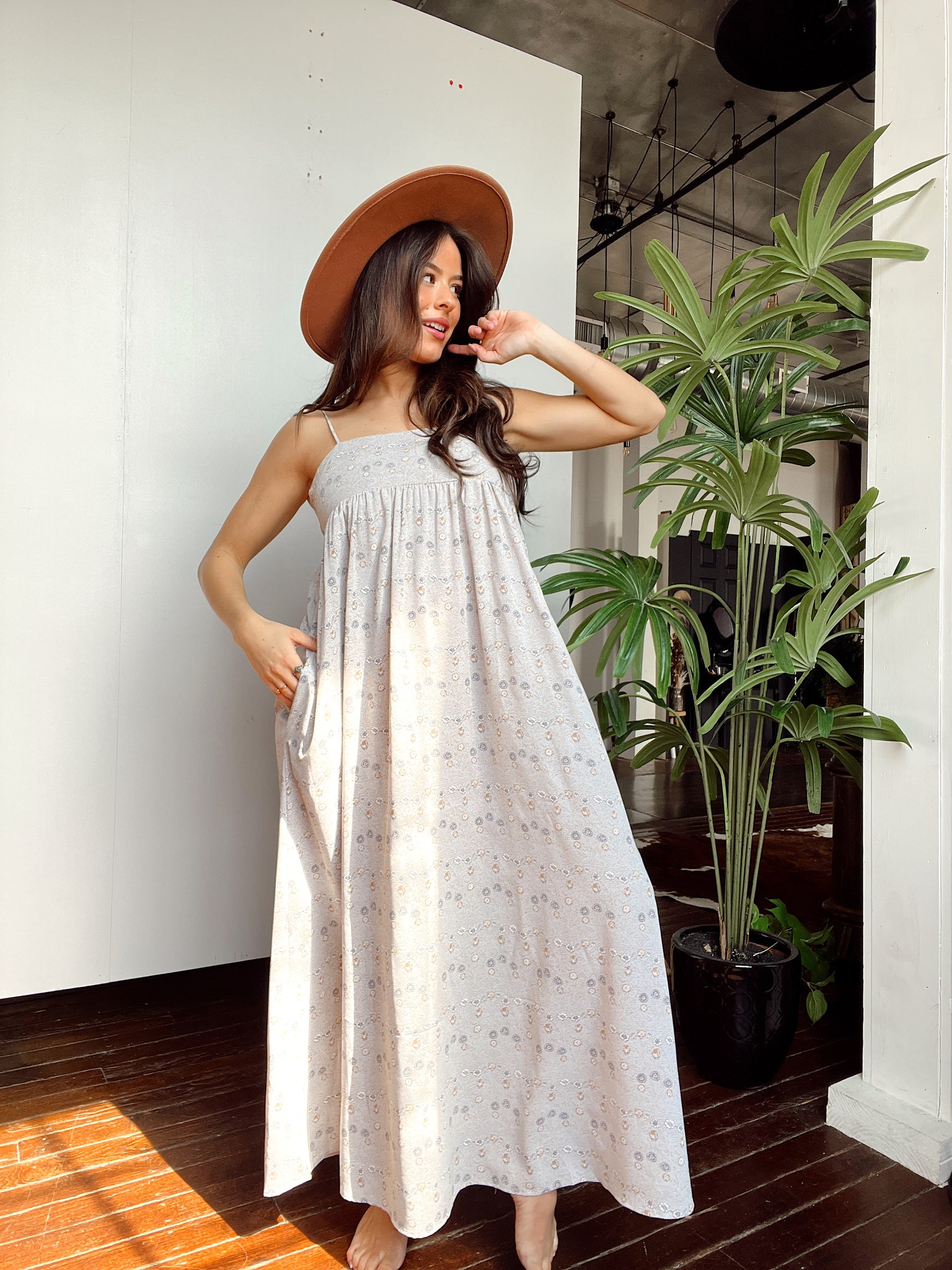 Out All Night Taupe Floral Maxi Dress