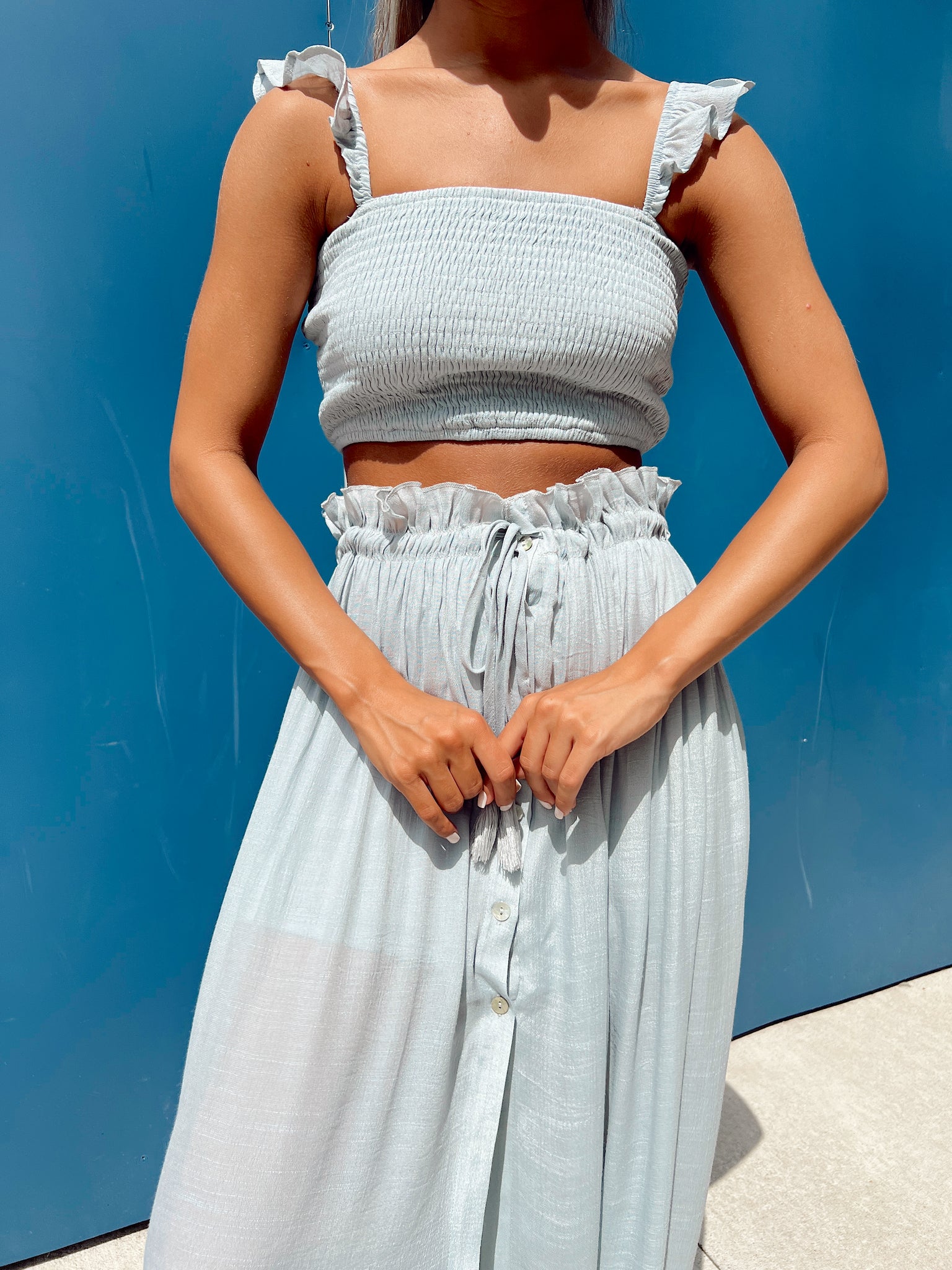 FINAL SALE- Monty Dusty Blue Smocked Top