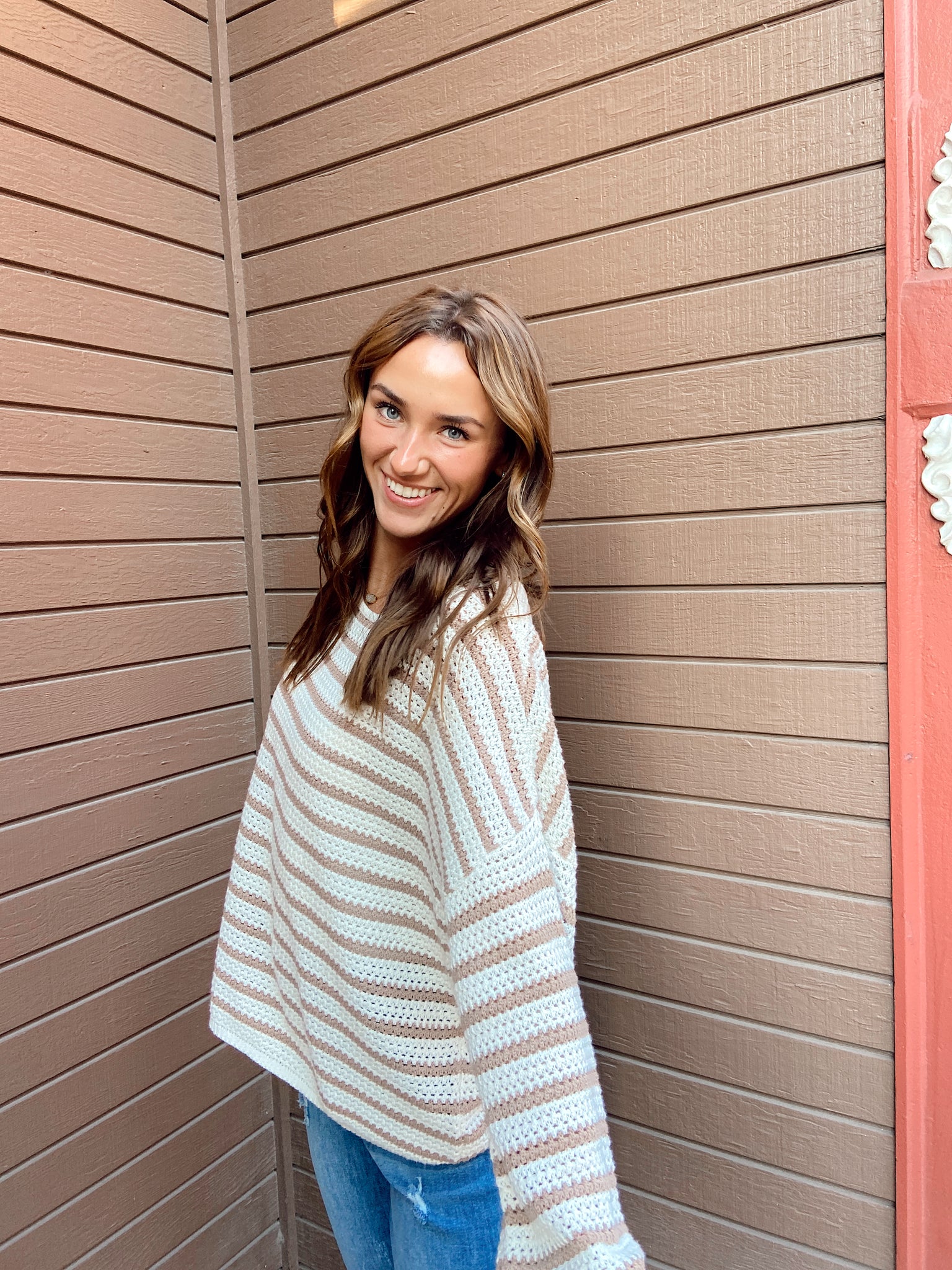 Coastal Views Taupe Striped Sweater