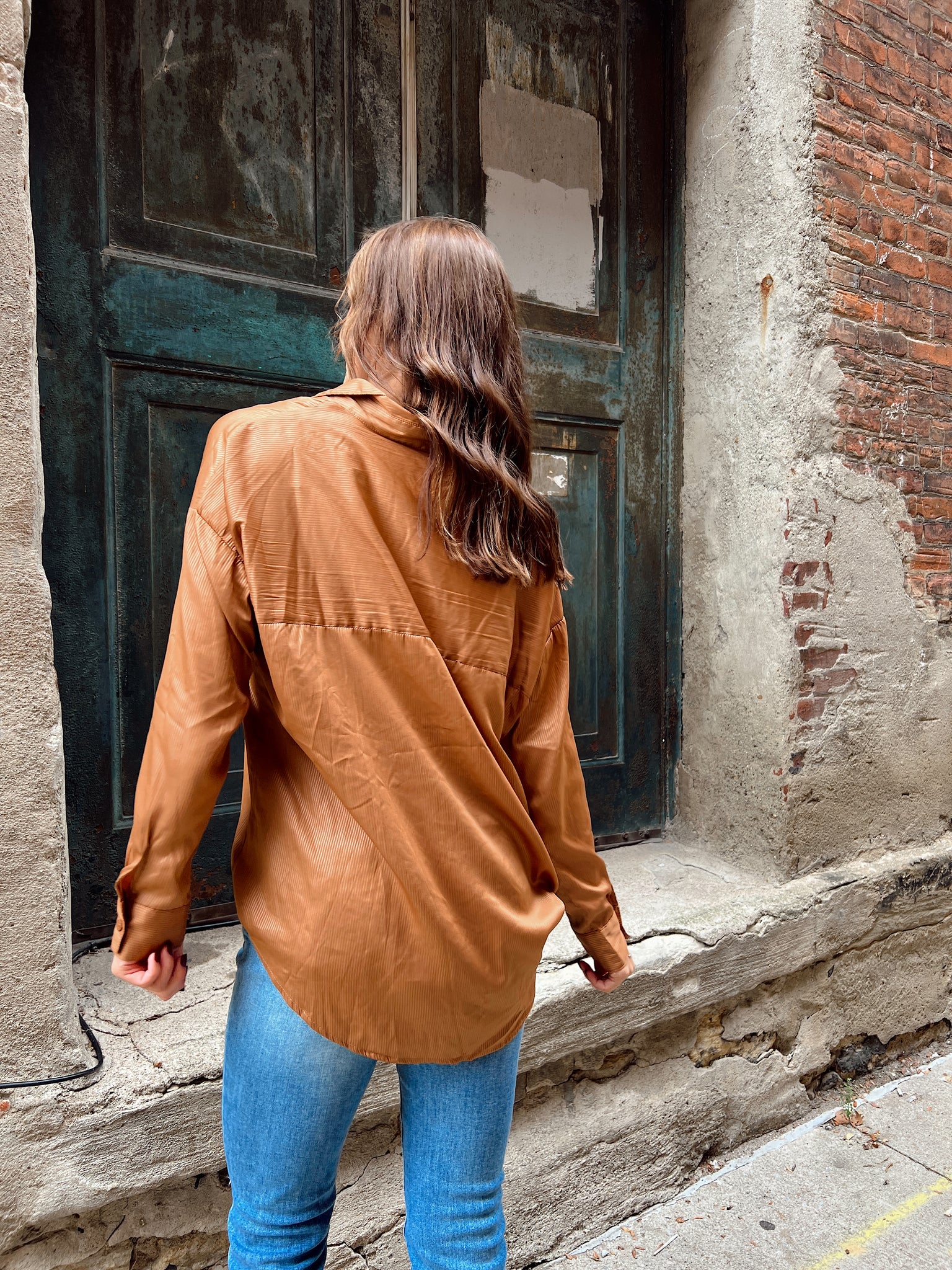 FINAL SALE- Drifter Caramel Silk Blouse