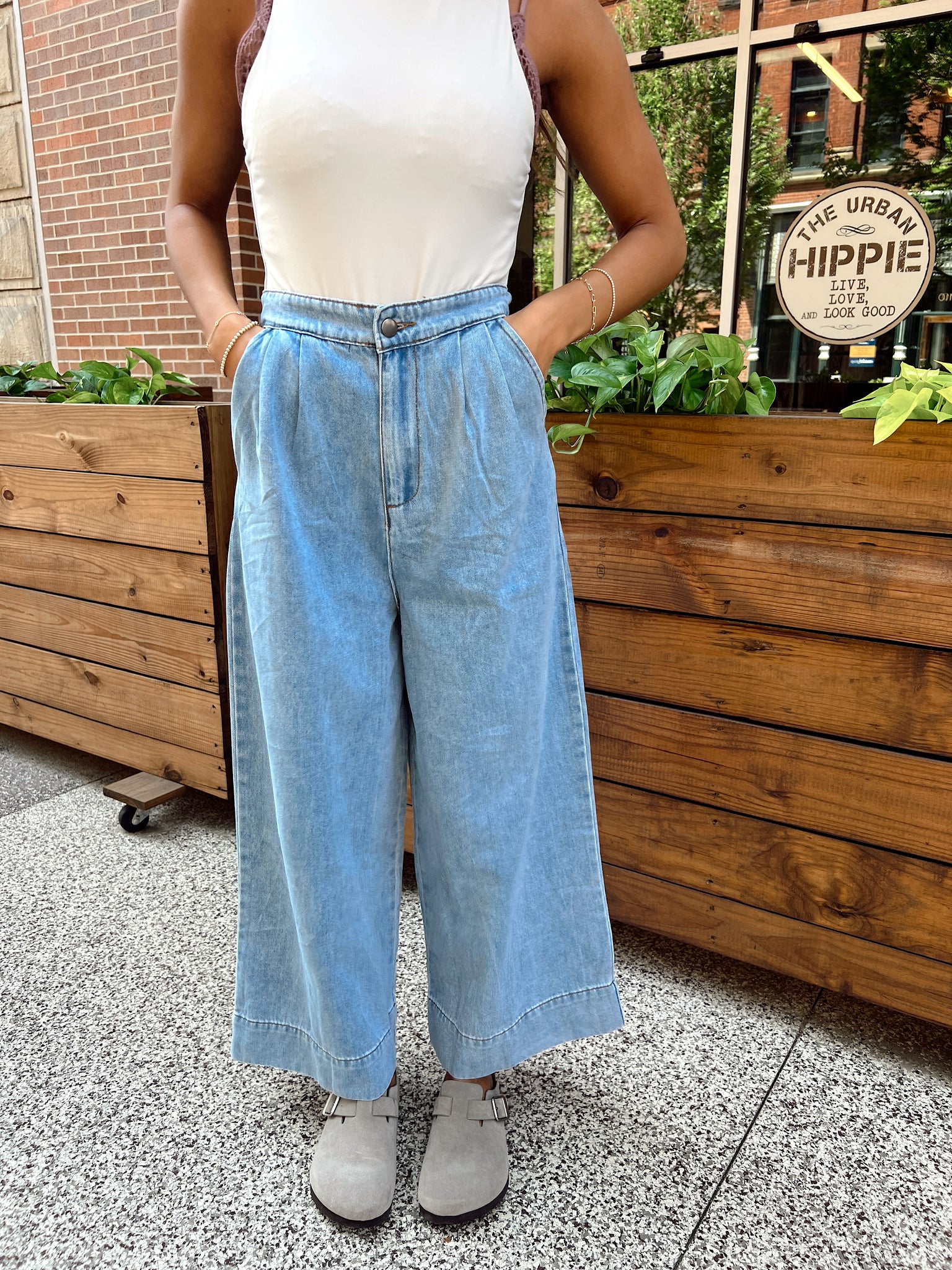 FINAL SALE- Enjoy The Ride Light Wash Cropped Wide Leg Jeans