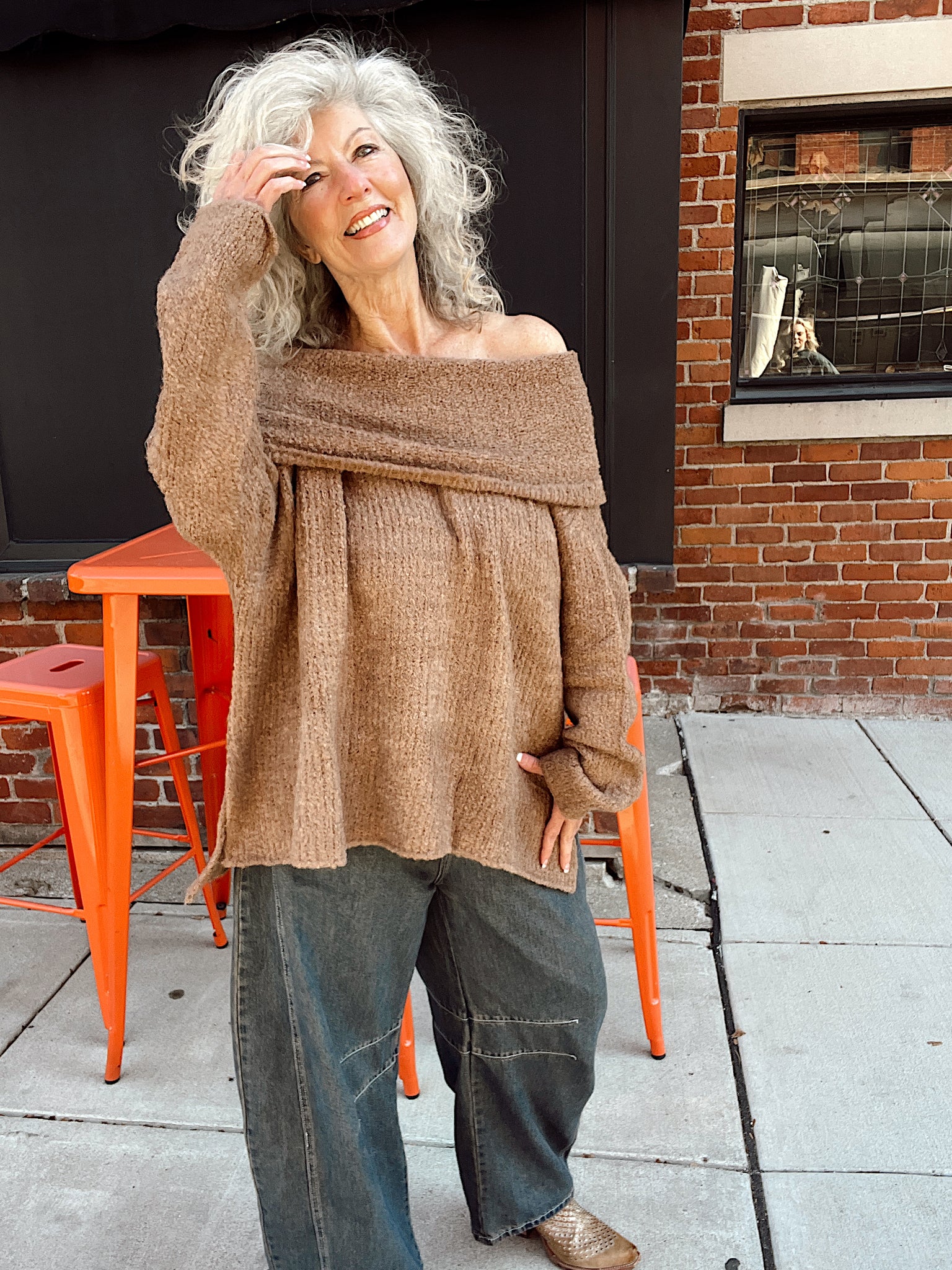 Canyon Moon Slouchy Cowl-Neck Sweater