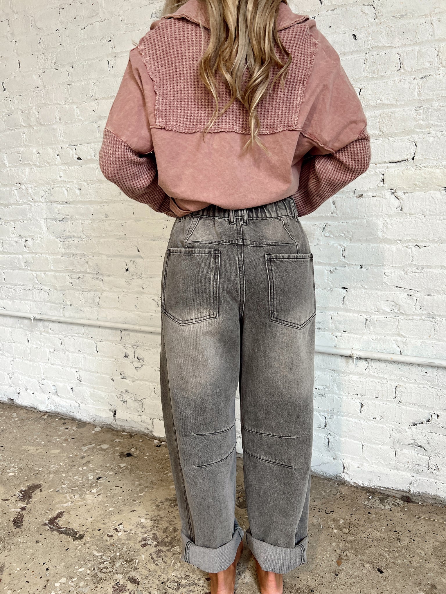 My Way Gray Denim Barrel Jeans