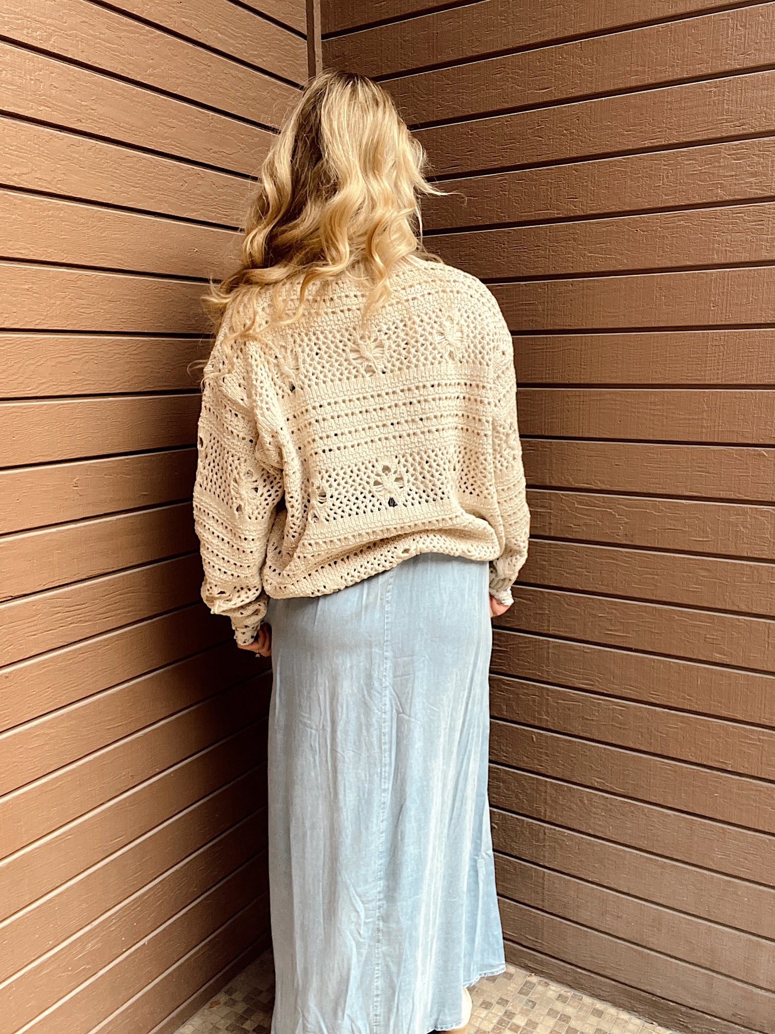 Madison Open Weave Cream Sweater