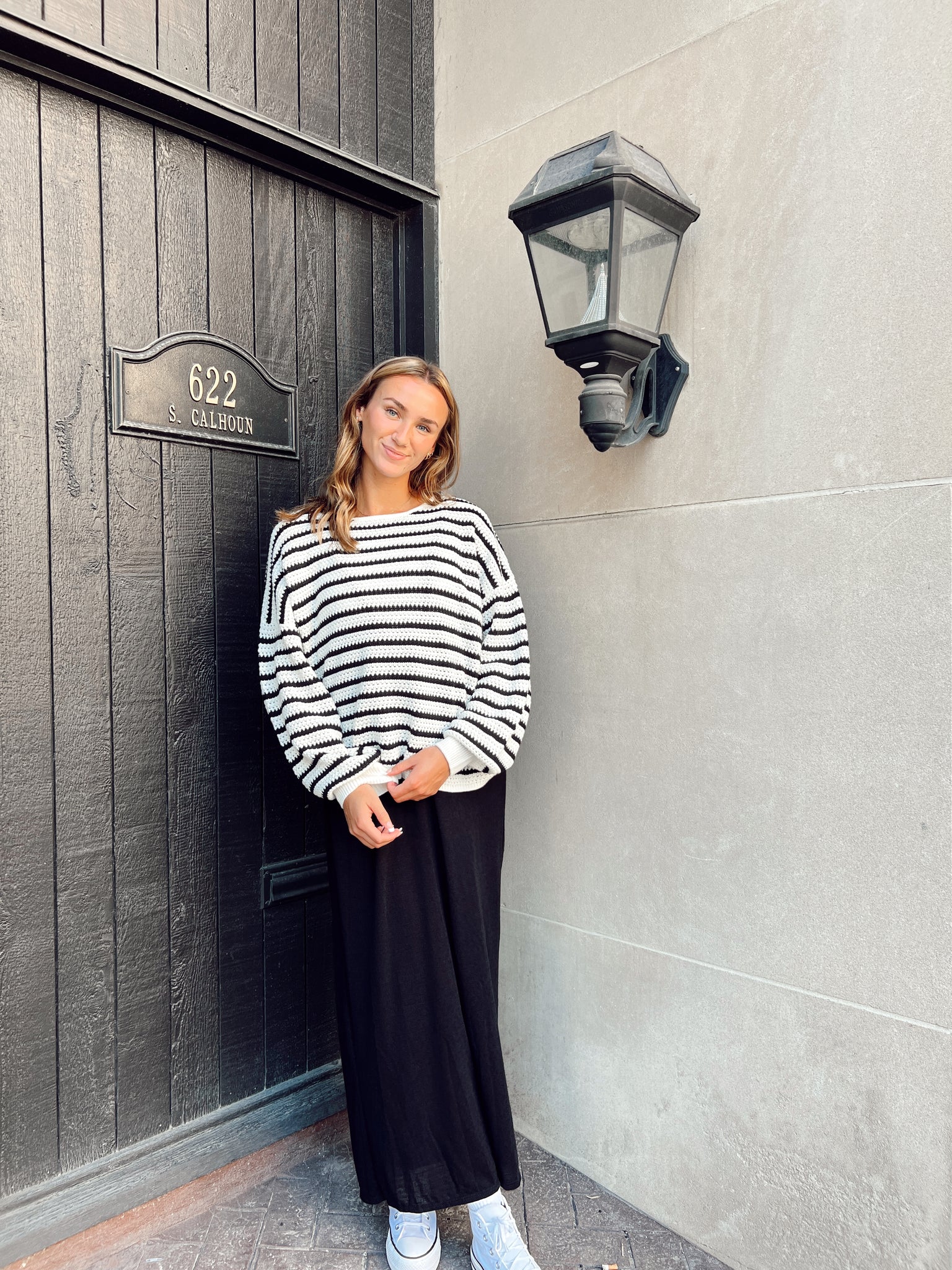 Coastal Views Black Striped Sweater