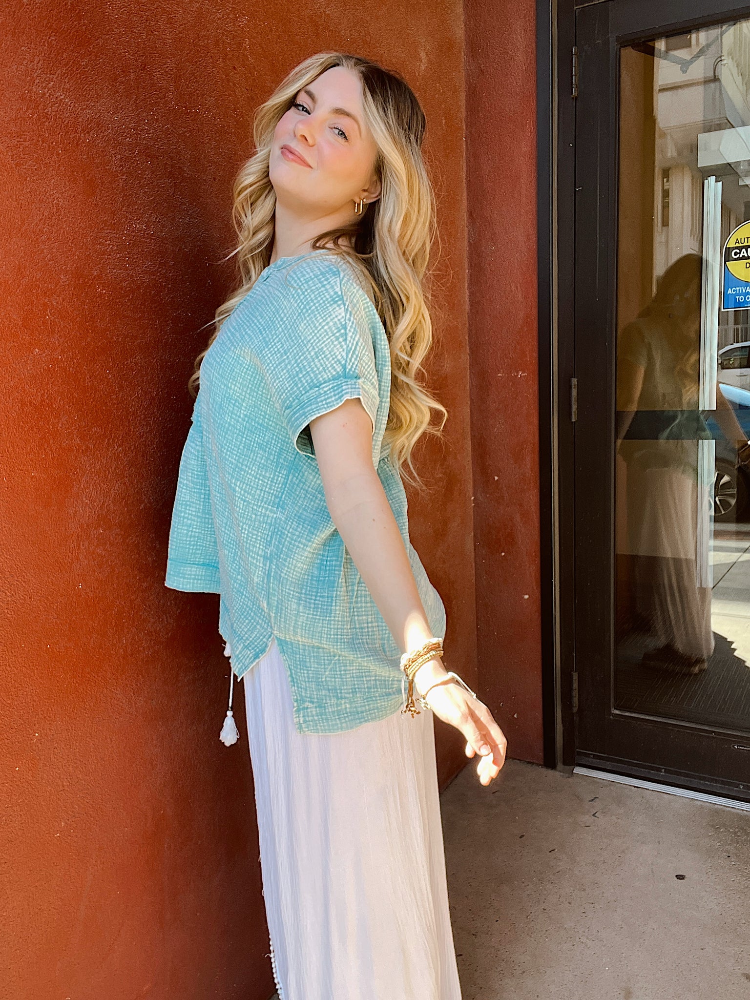 Crazy Girl Dusty Teal Henley