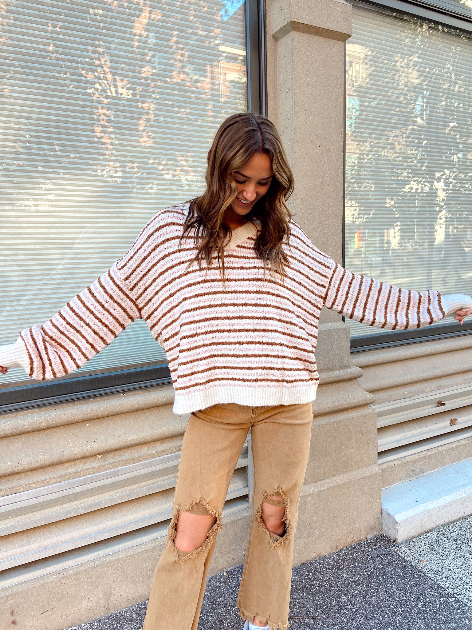 Isn't She Lovely Natural Striped Sweater